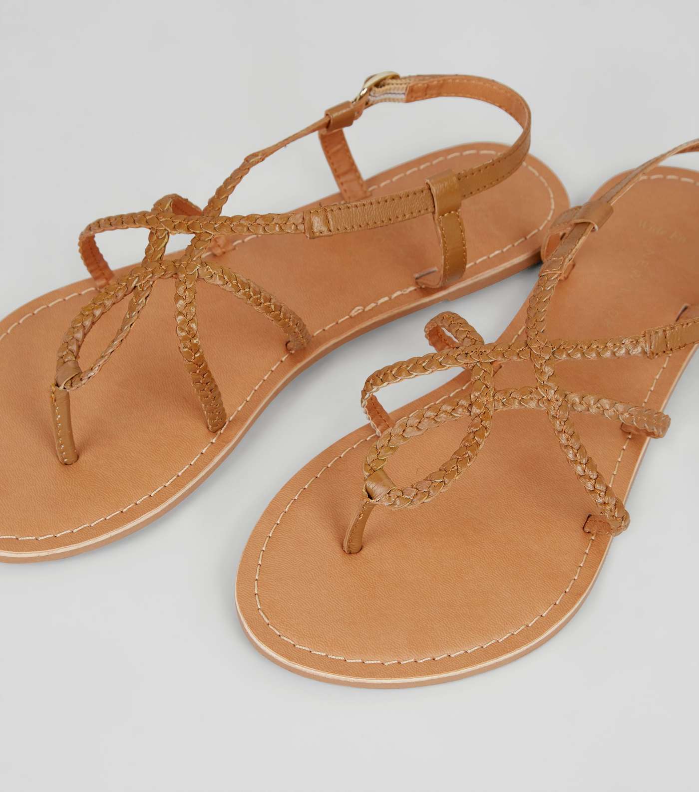 Wide Fit Tan Leather Plaited Sandals Image 4