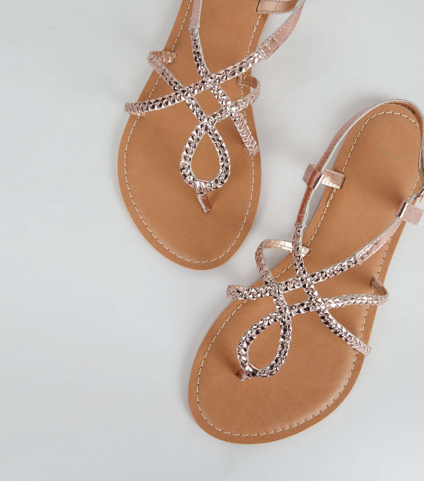 Wide Fit Rose Gold Leather Plaited Sandals Image 4