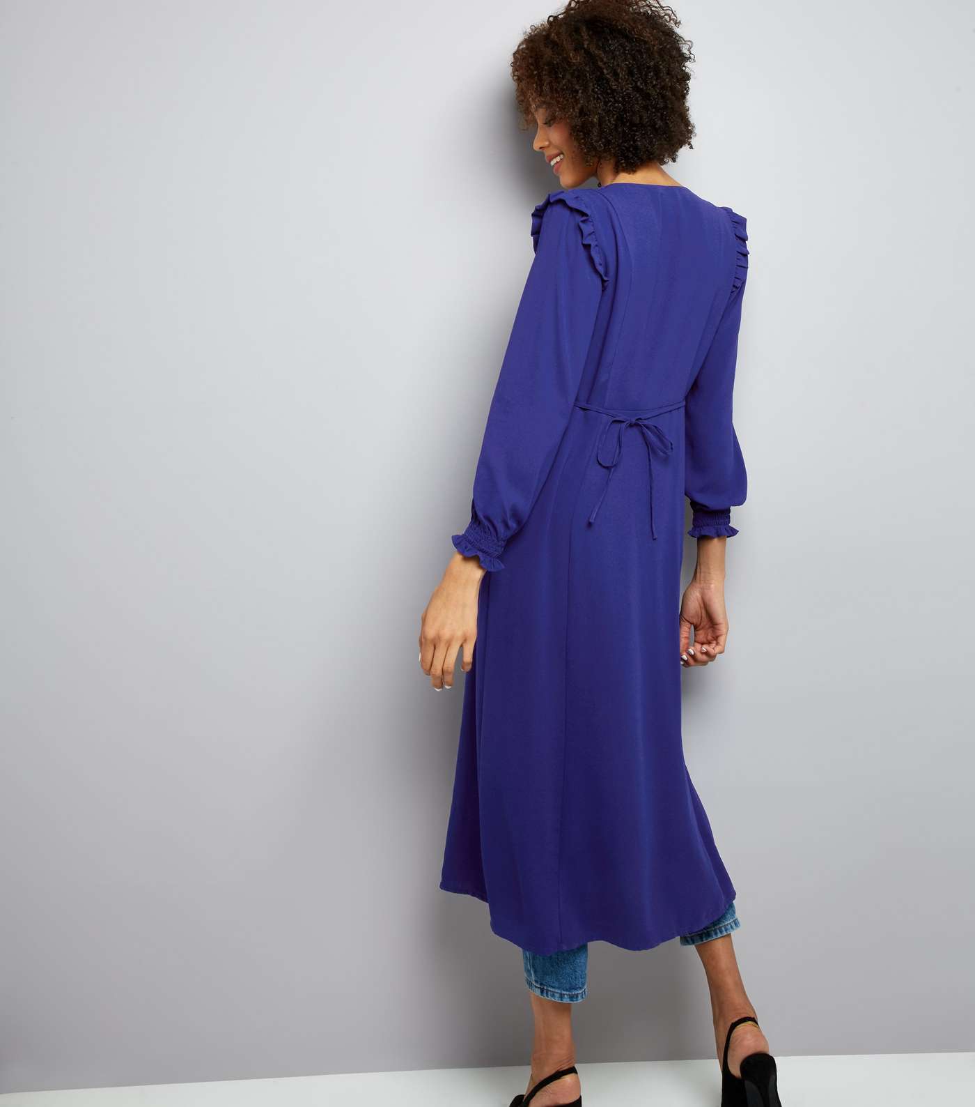 Blue Button Front Long Sleeve Midi Dress  Image 2