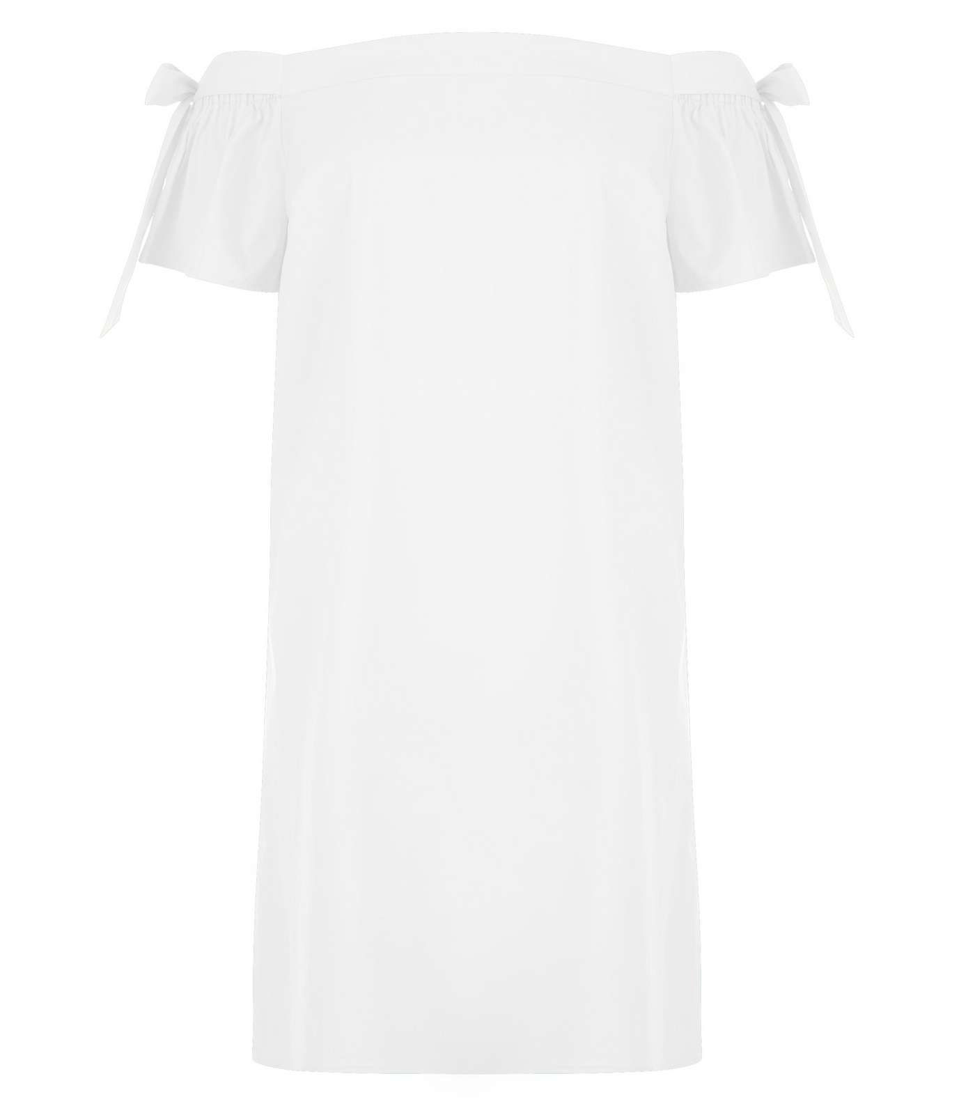 White Tie Sleeve Bardot Neck Dress Image 4