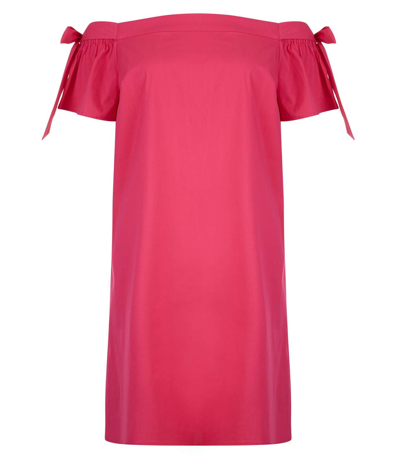 Bright Pink Tie Sleeve Bardot Neck Dress  Image 4