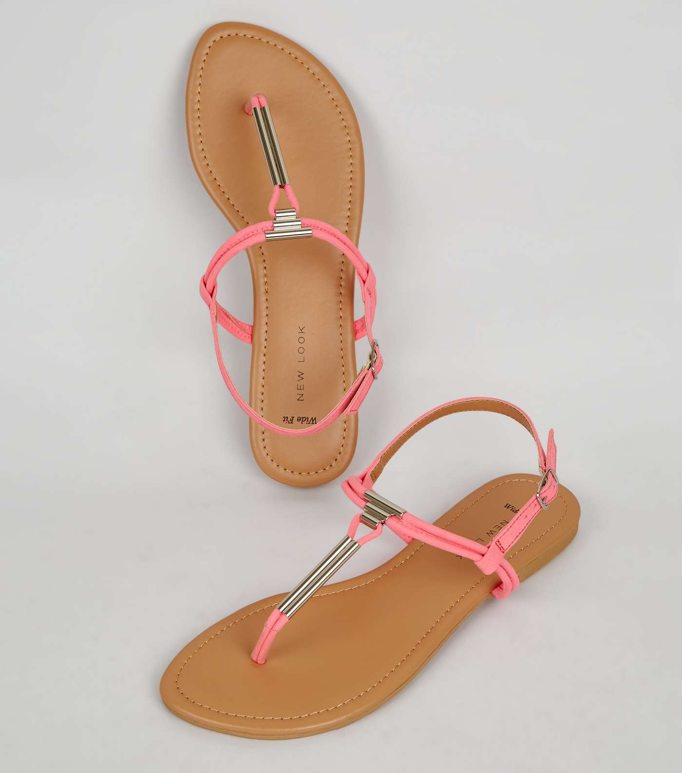 Wide Fit Neon Pink Suedette Toe Post Sandals Image 4