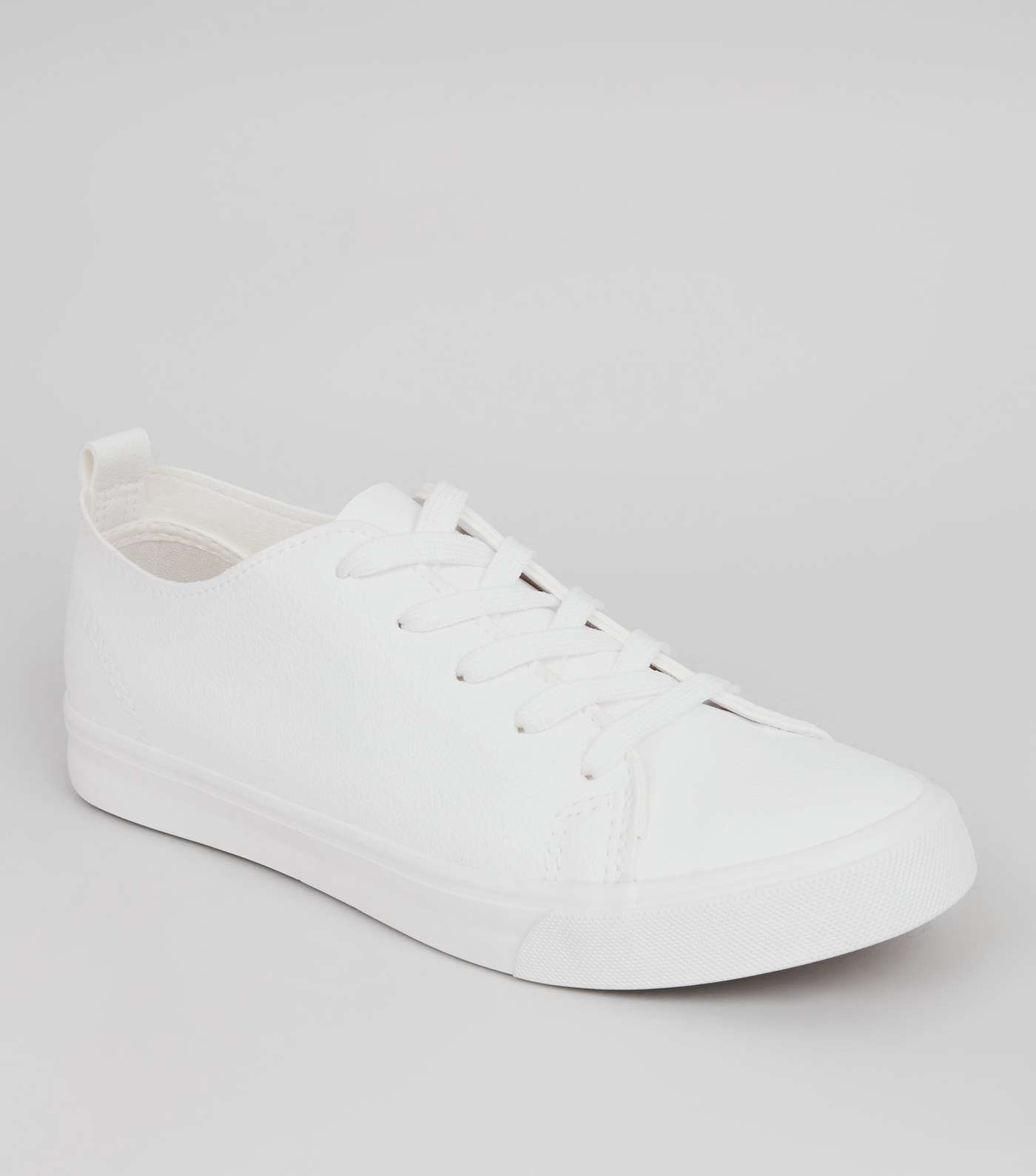 White Leather-Look Lace Up Trainers 