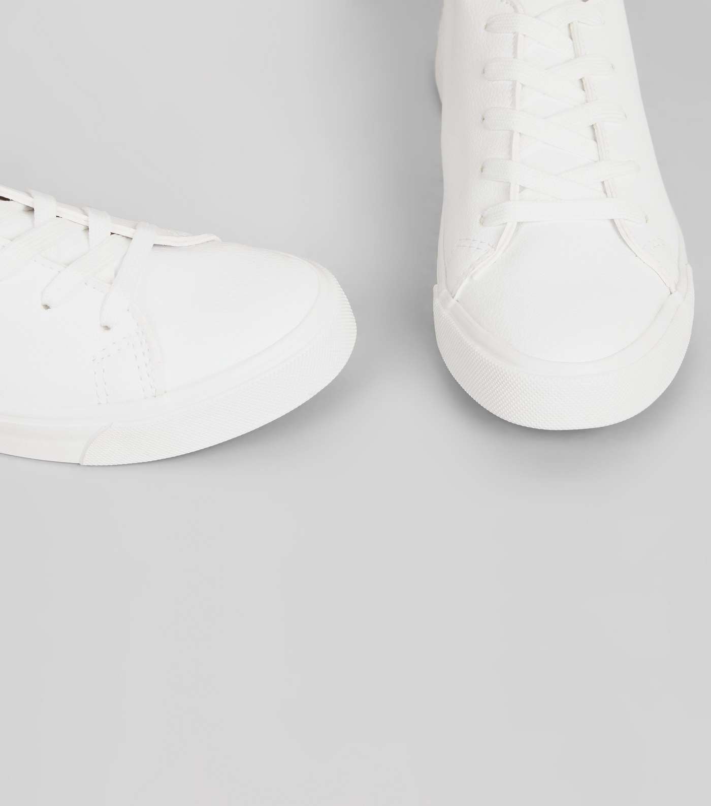 White Leather-Look Lace Up Trainers  Image 5