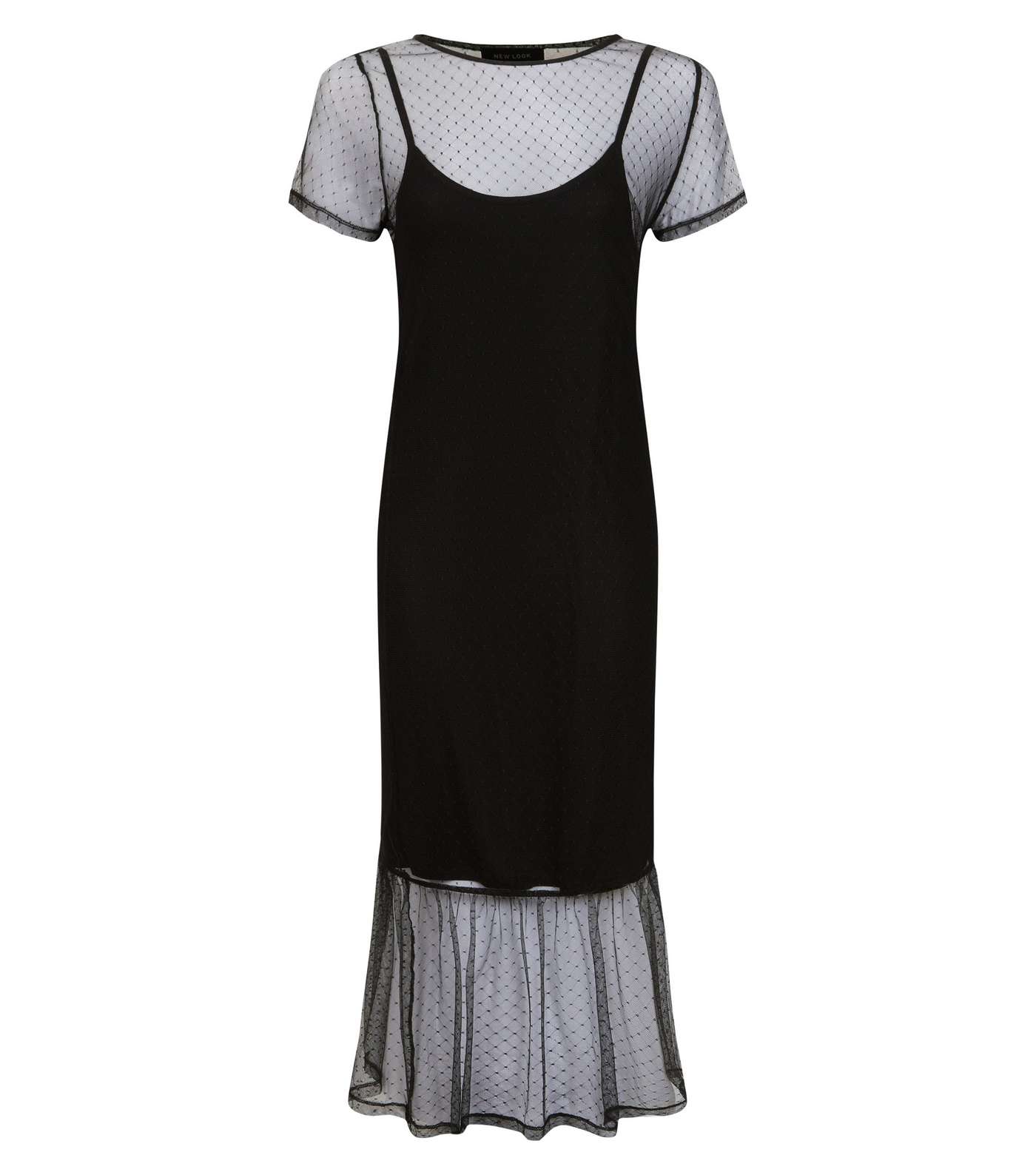 Black Spot Print Mesh Midi Dress  Image 3