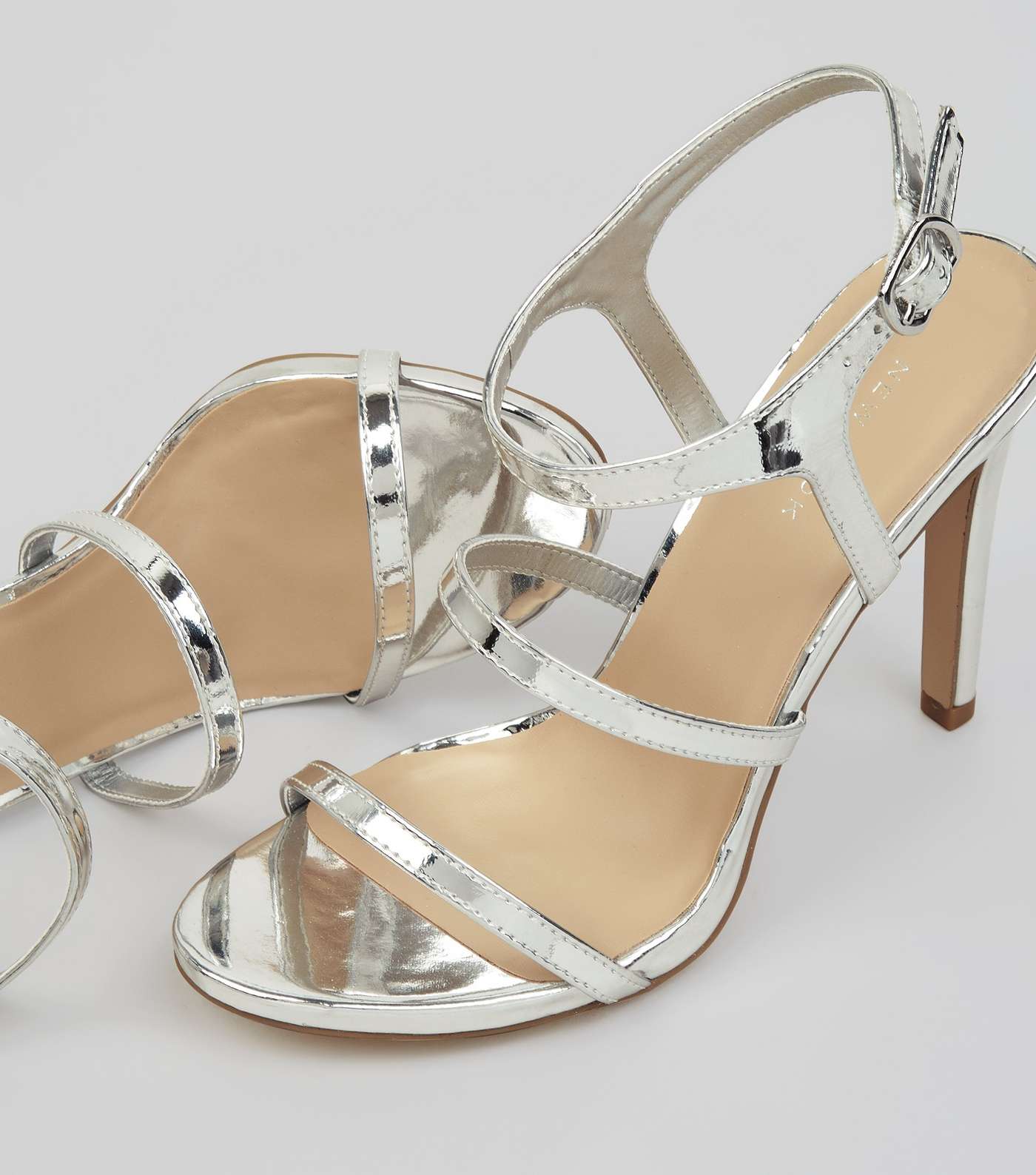 Silver Triple Strap Heeled Sandals Image 5