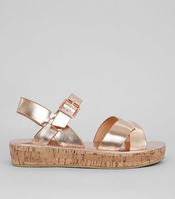 rose gold glitter cork sandals