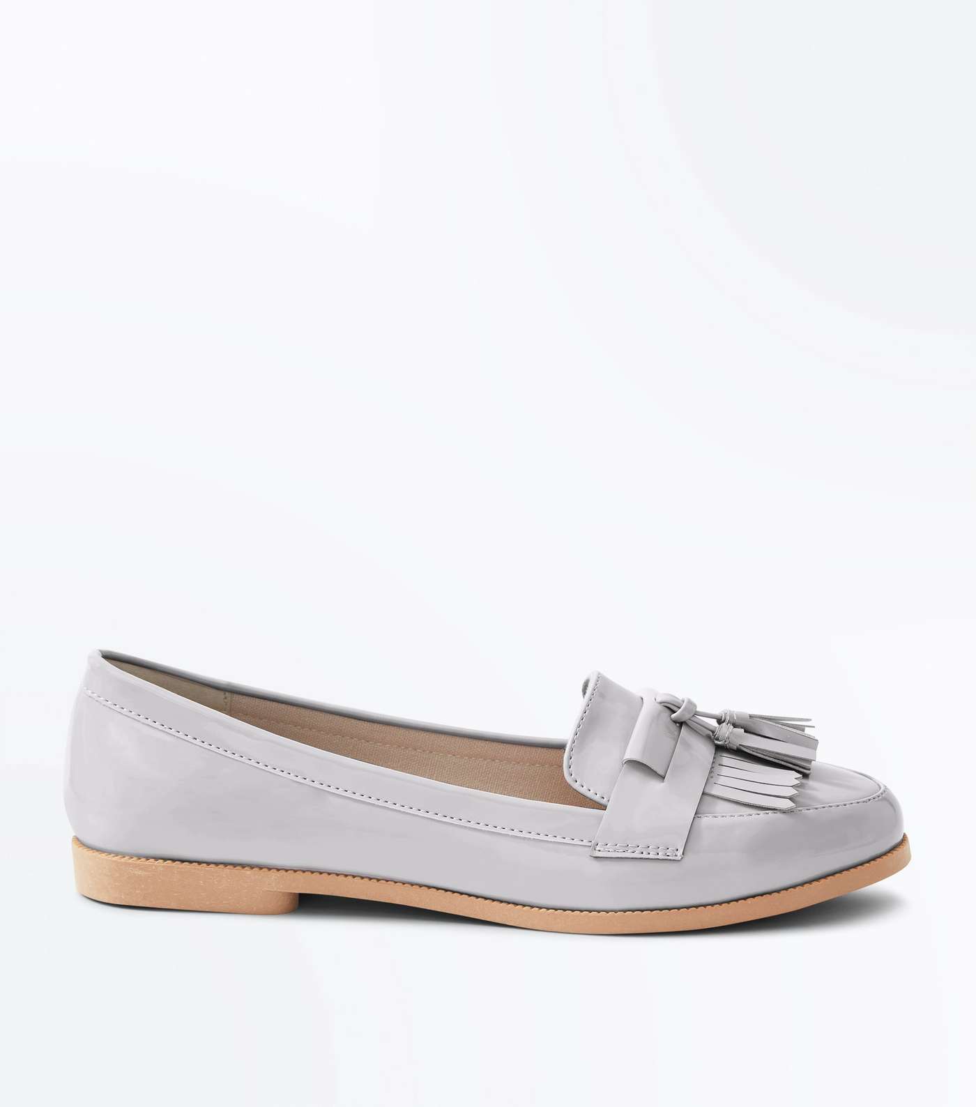 Grey Patent Fringe Front Loafers