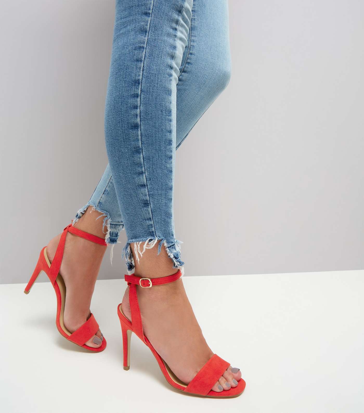 Red Suedette Ankle Strap Heels Image 3