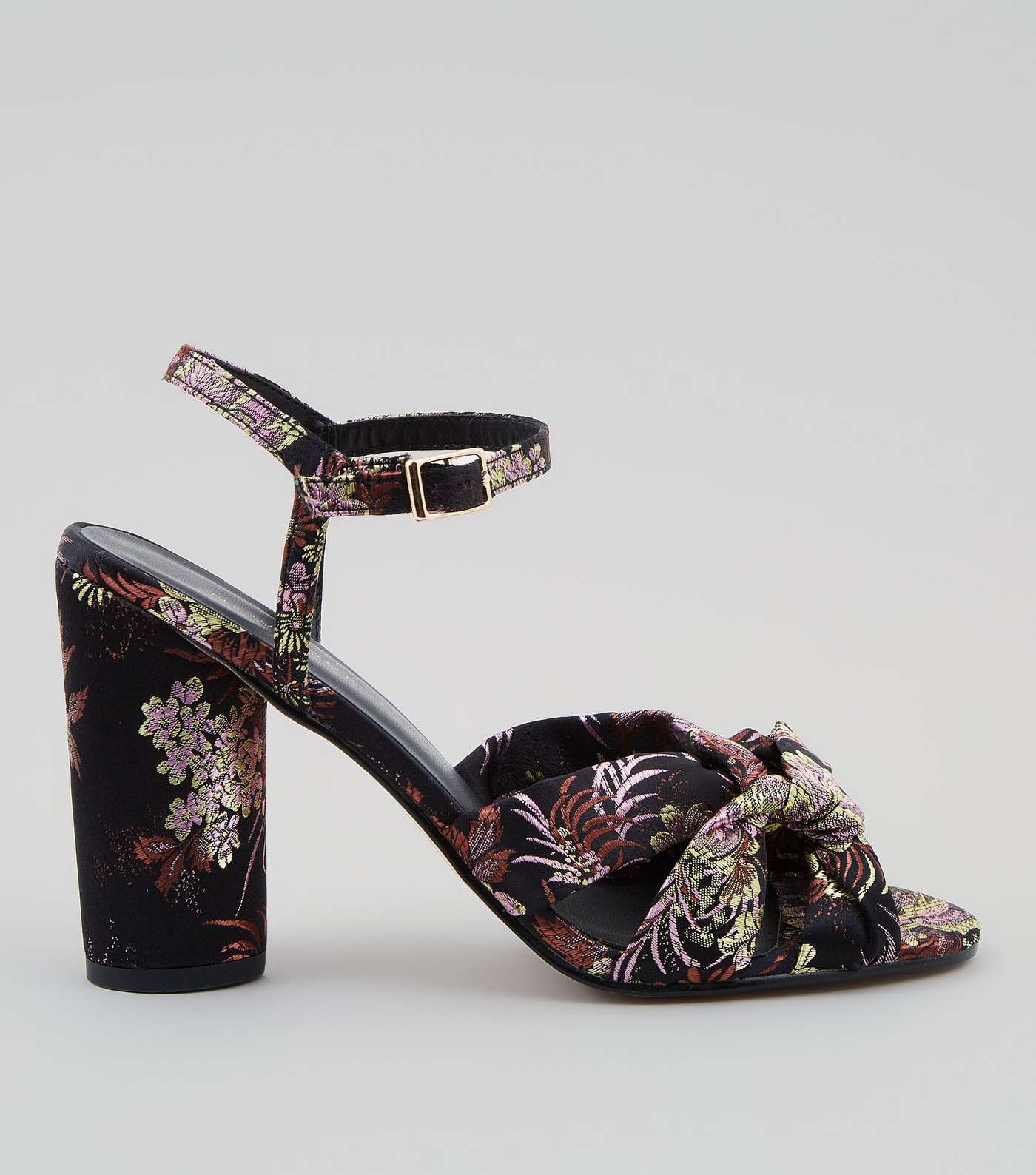 Black Floral Brocade Heeled Sandals