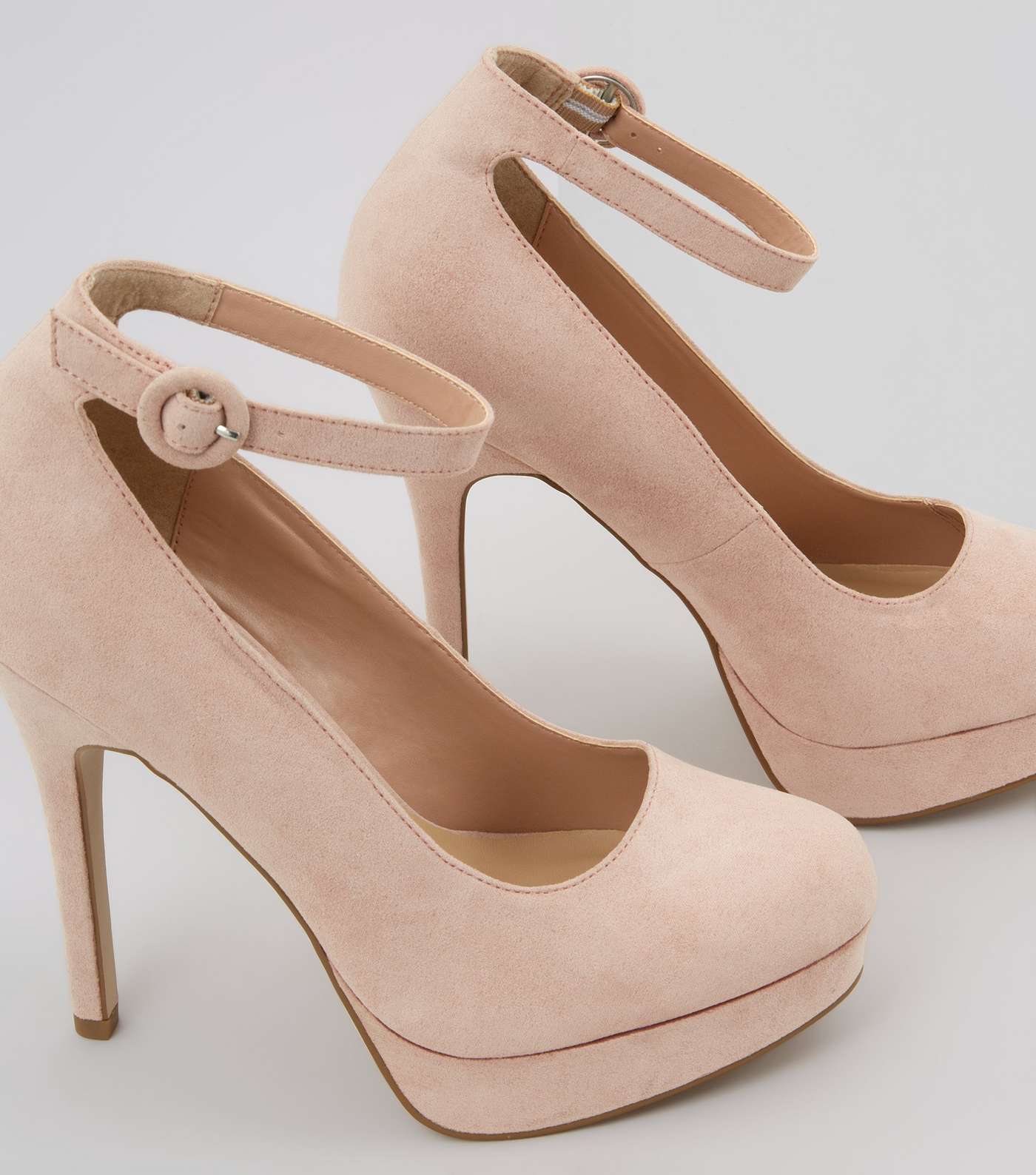 Pink Suedette Platform Ankle Strap Heels Image 5
