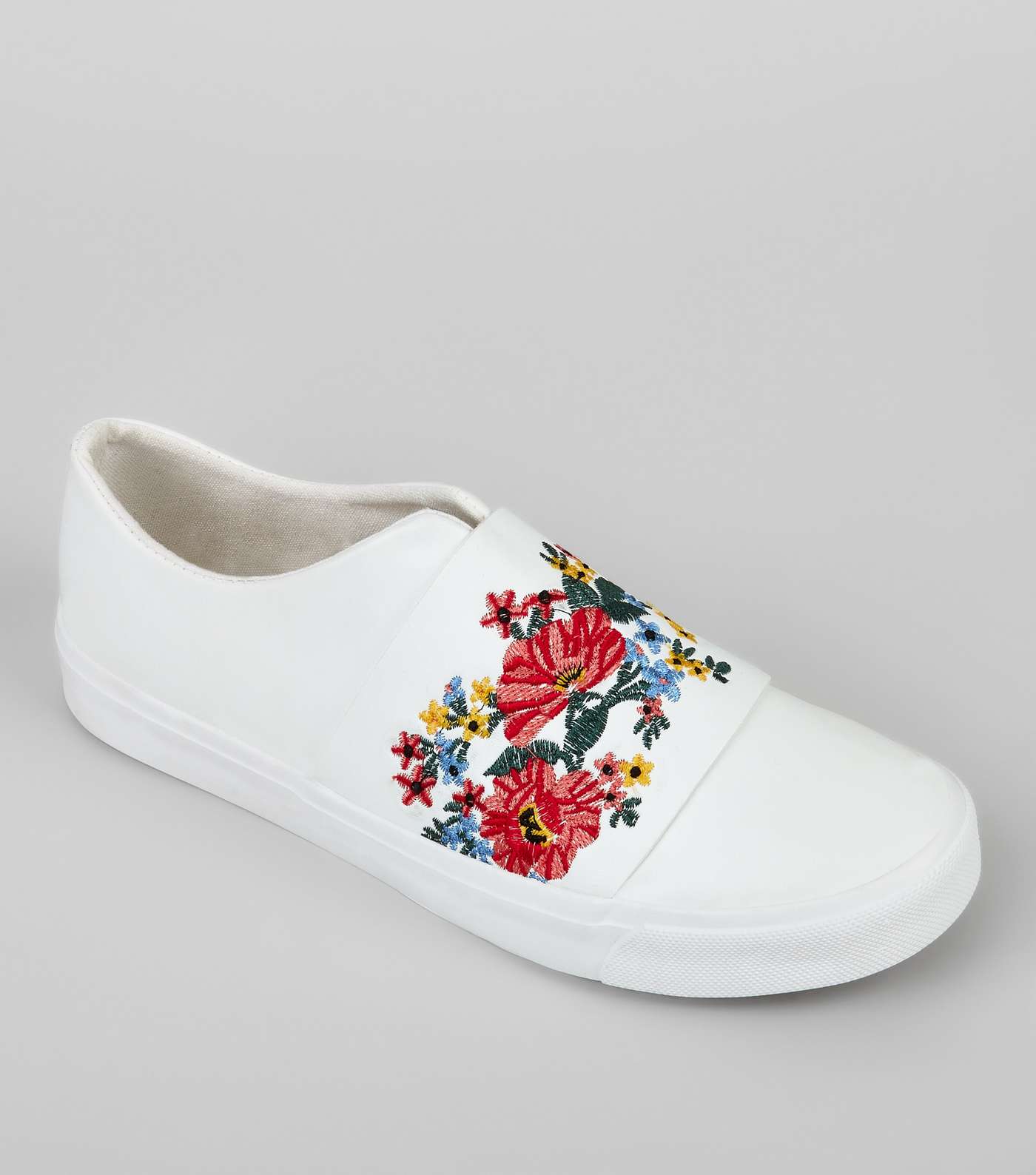 White Floral Embroidered Plimsolls