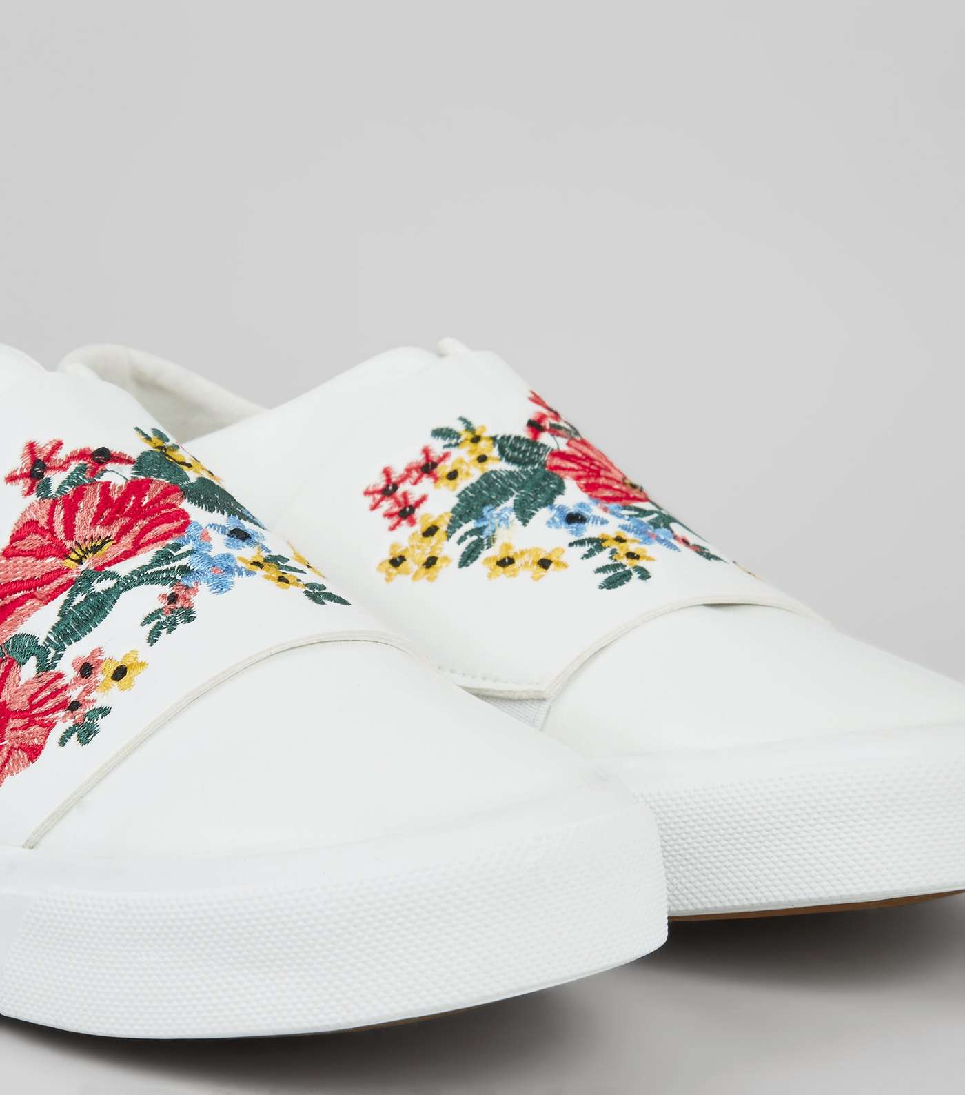 White Floral Embroidered Plimsolls Image 5