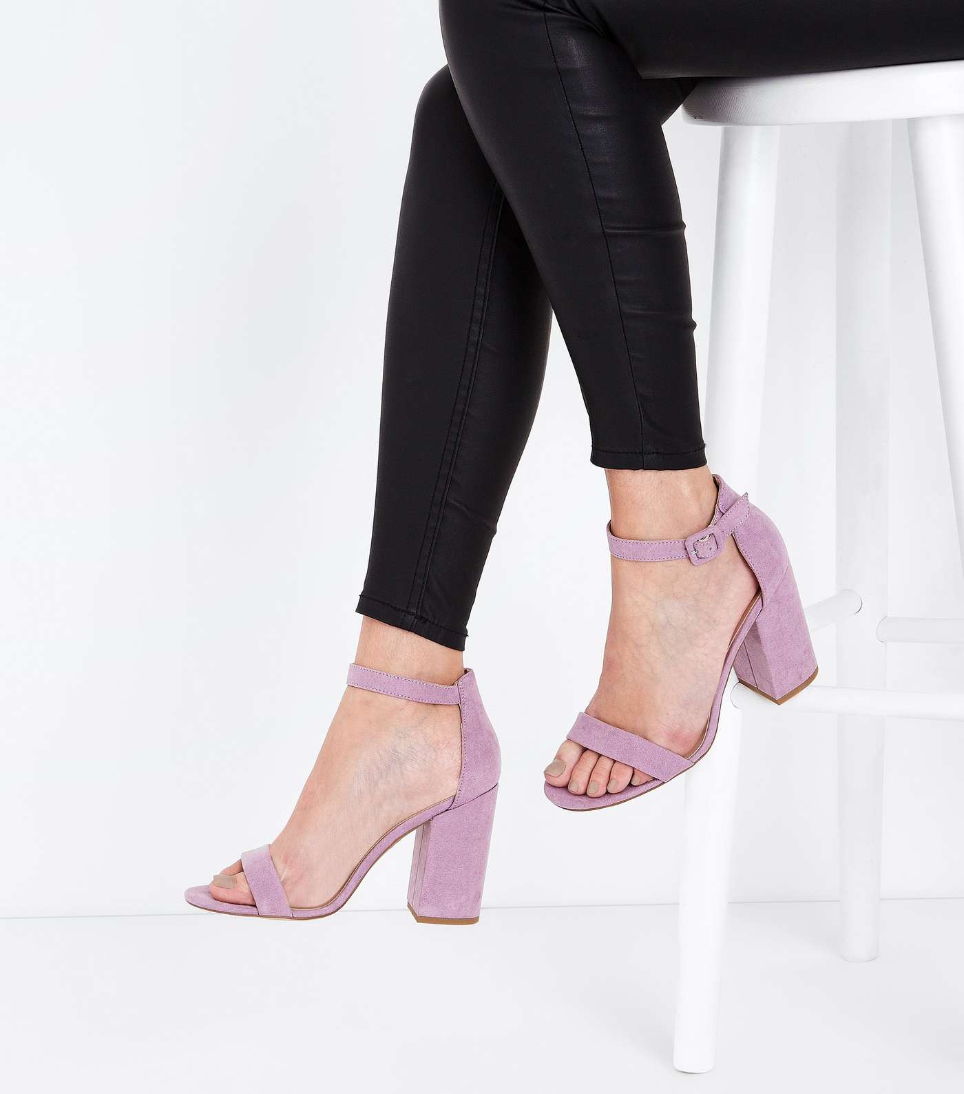 Lilac Suedette Barely There Block Heels Image 2