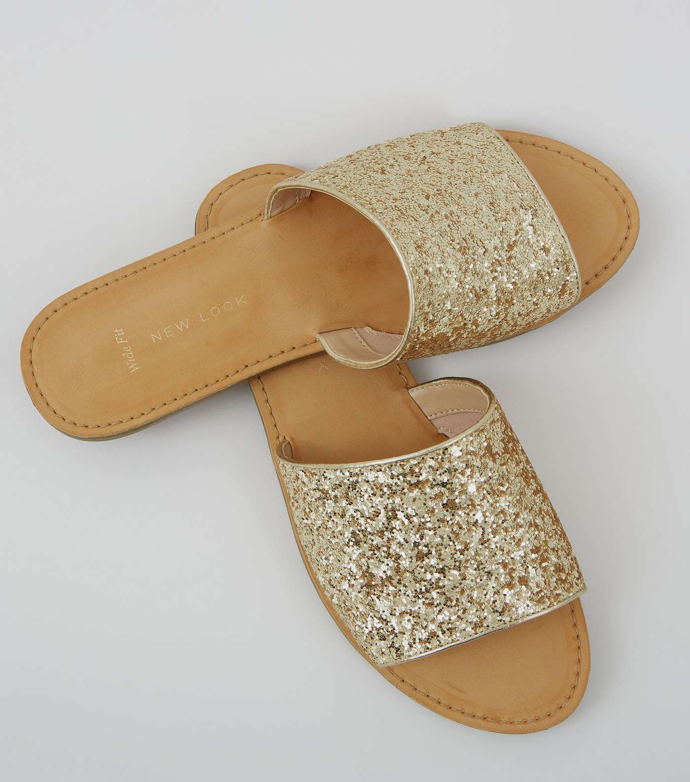 Wide Fit Gold Glitter Mules Image 5