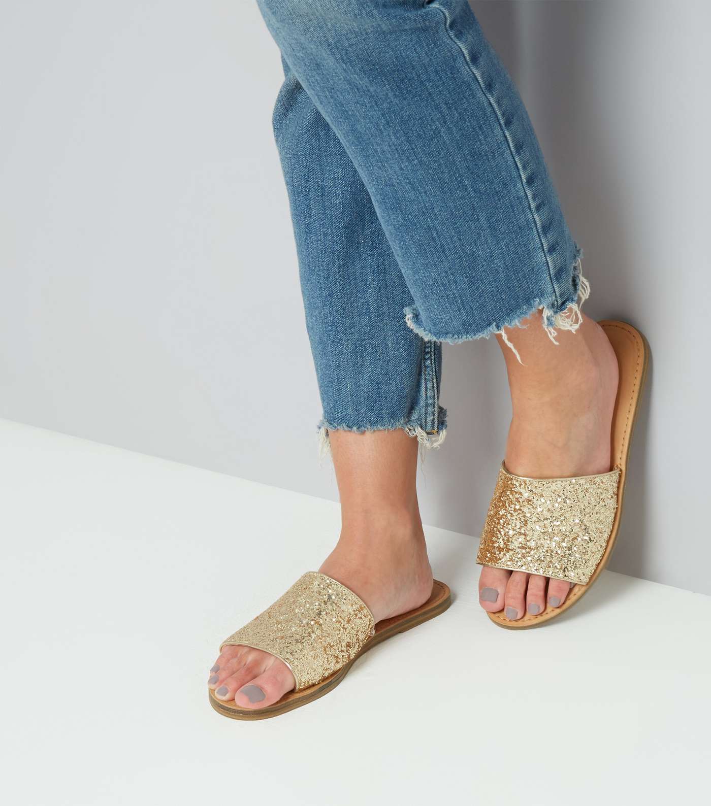 Wide Fit Gold Glitter Mules Image 3