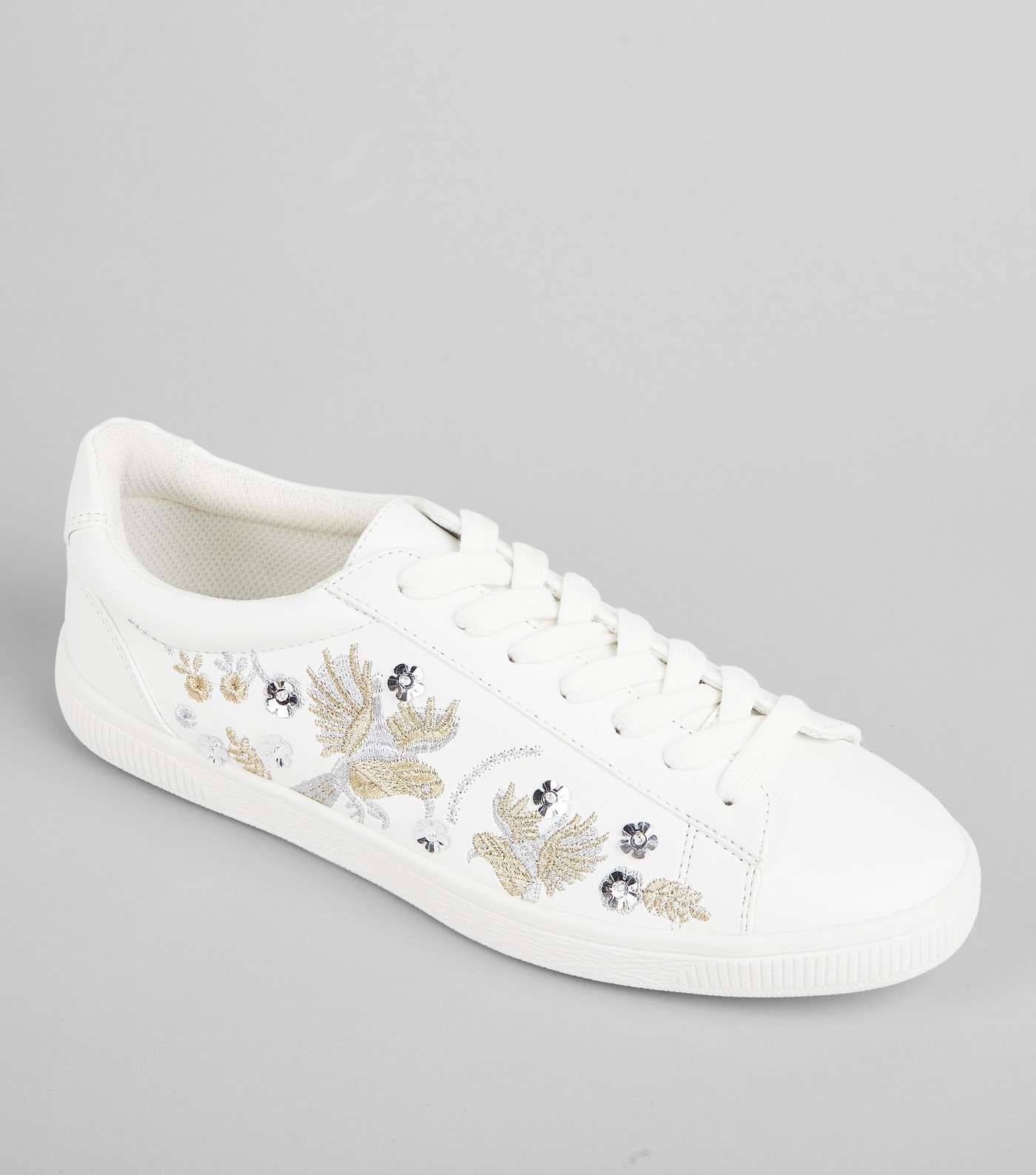 White Bird Embroidered Lace Up Trainers