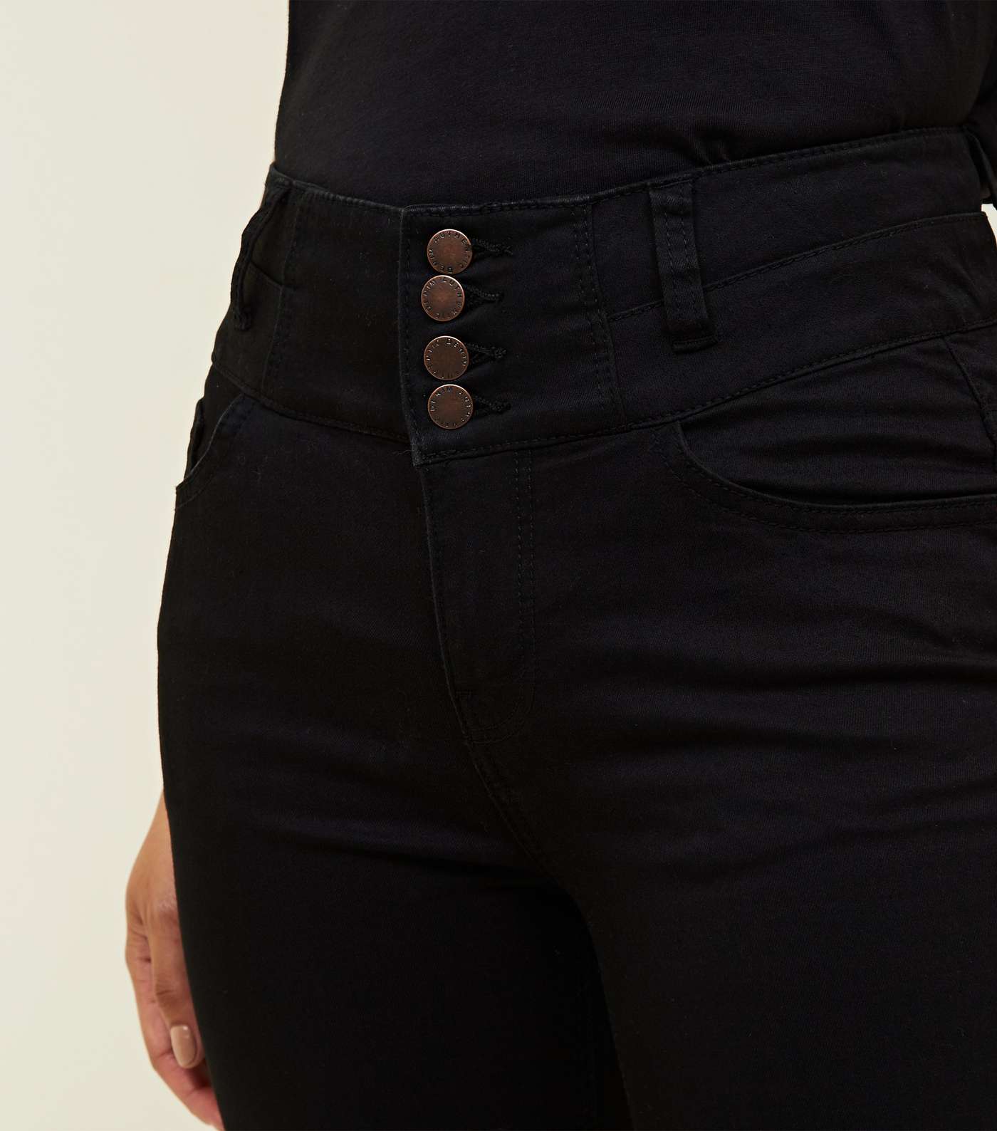 Petite Black 4 Button High Waist Skinny Jeans Image 5