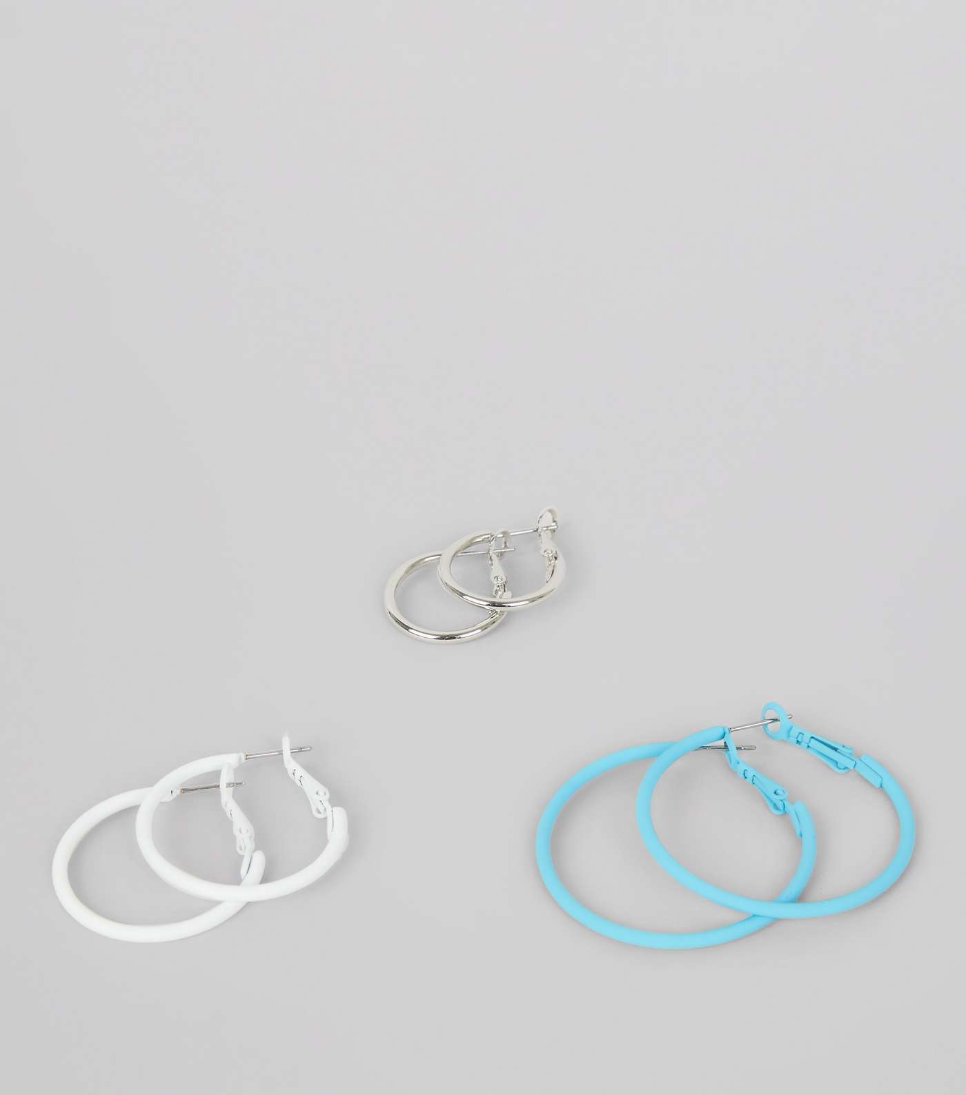 3 Pack Blue White and Silver Hoop Earrings