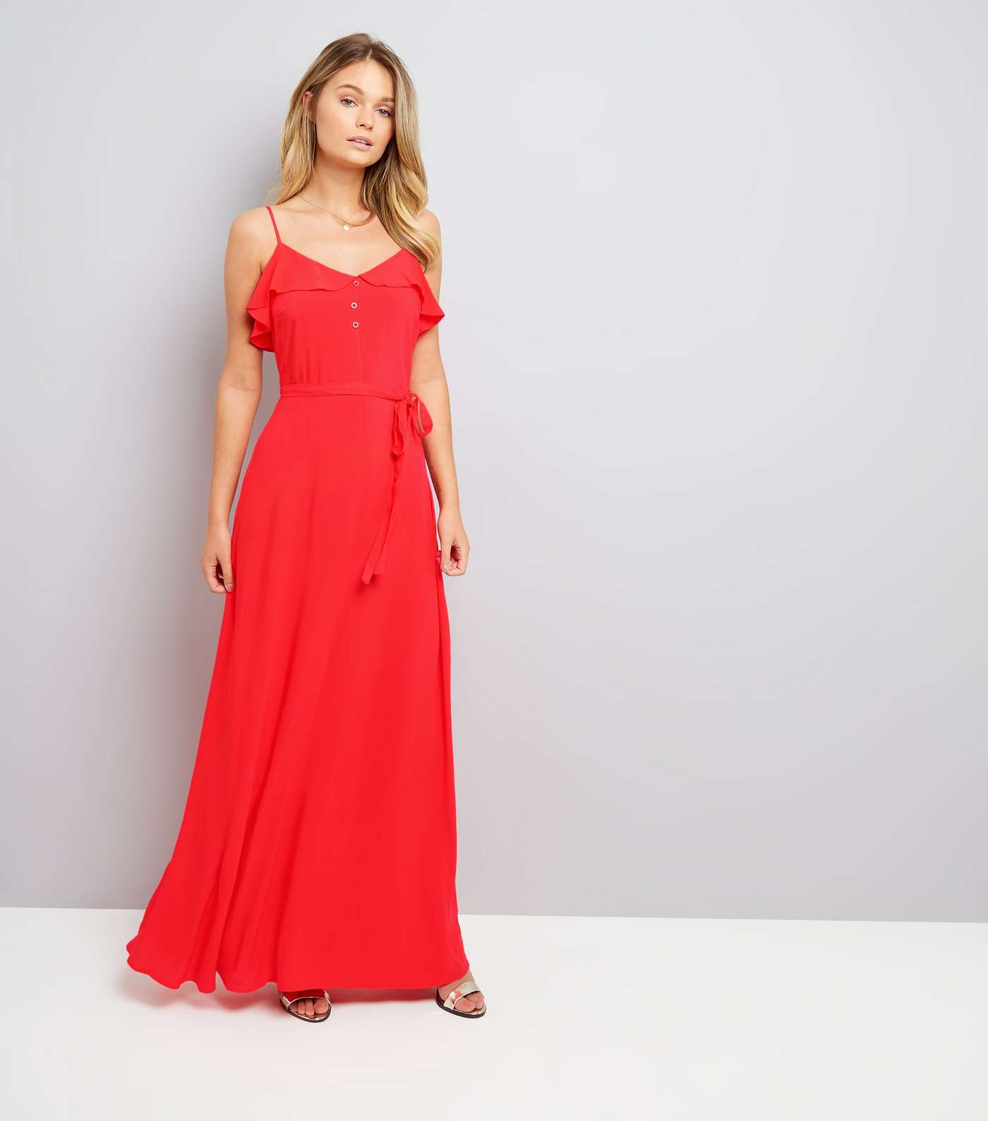 Red Frill Trim Maxi Dress