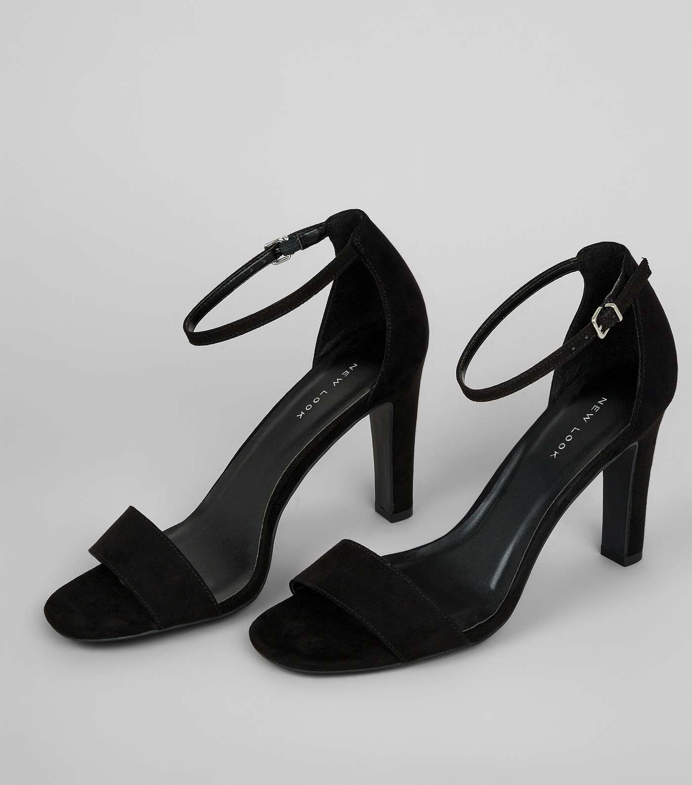 Black Suedette Slim Block Heel Sandals Image 3