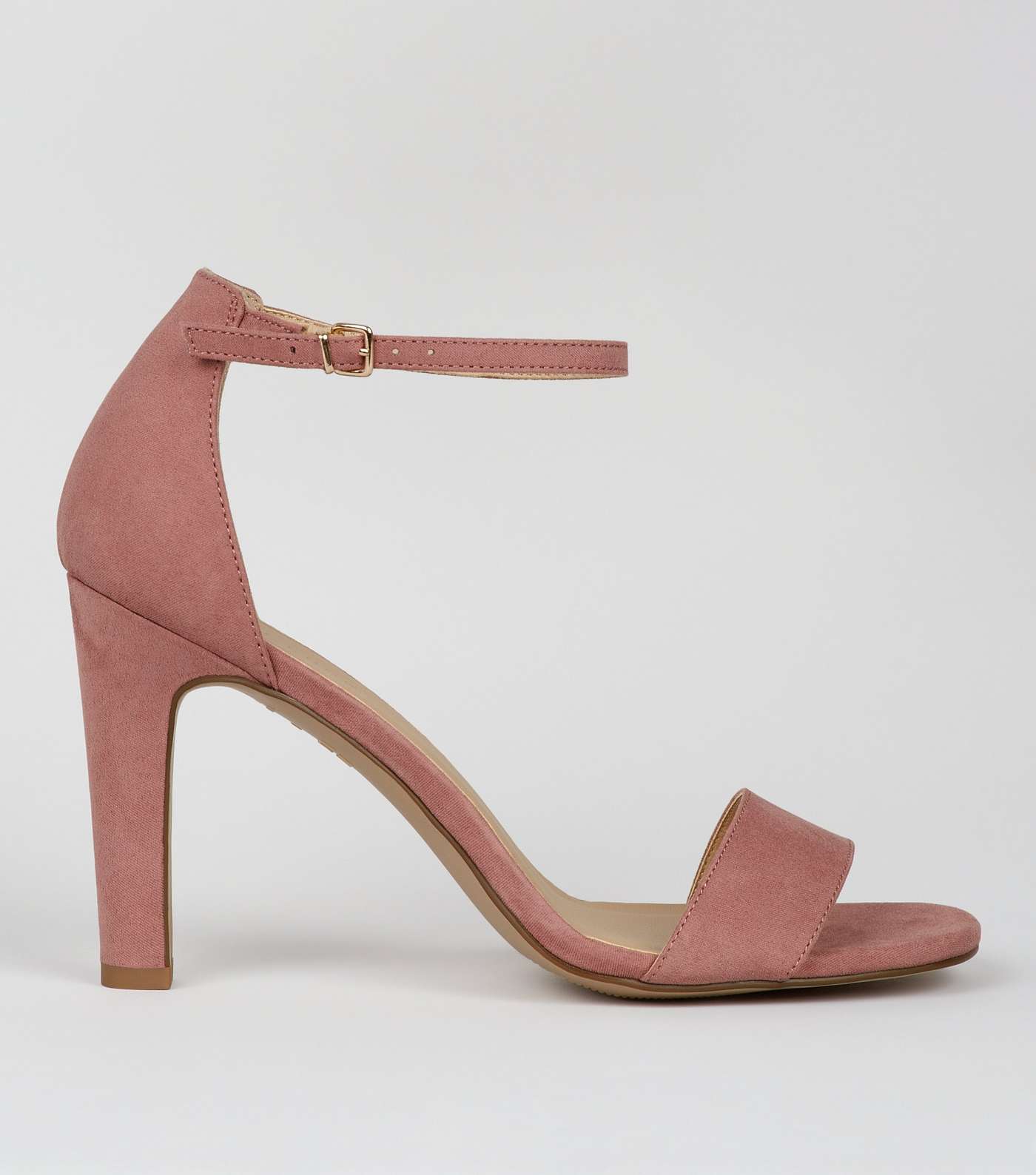 Pink Suedette Slim Block Heel Sandals