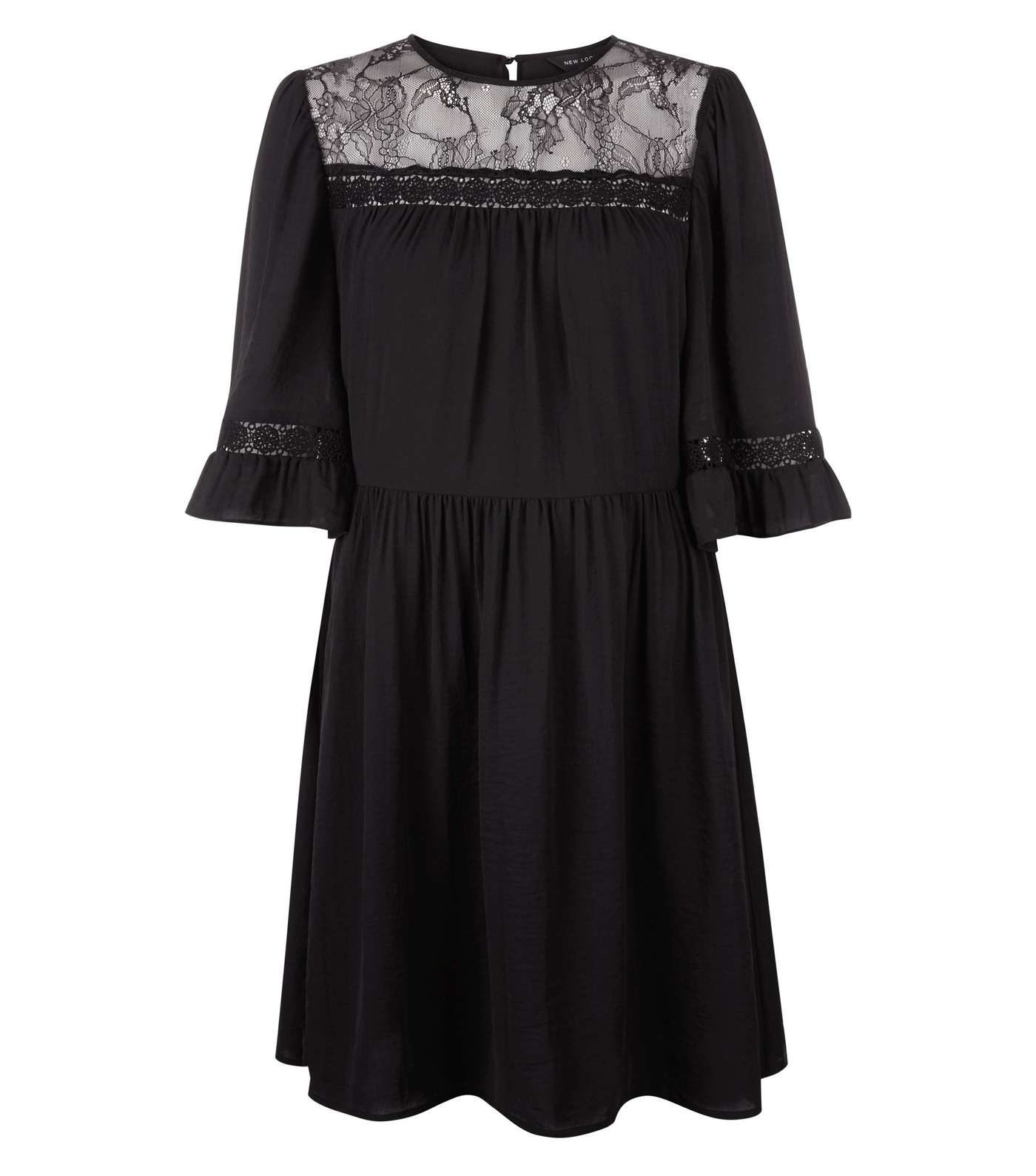 Black Lace Neck Smock Dress Image 4