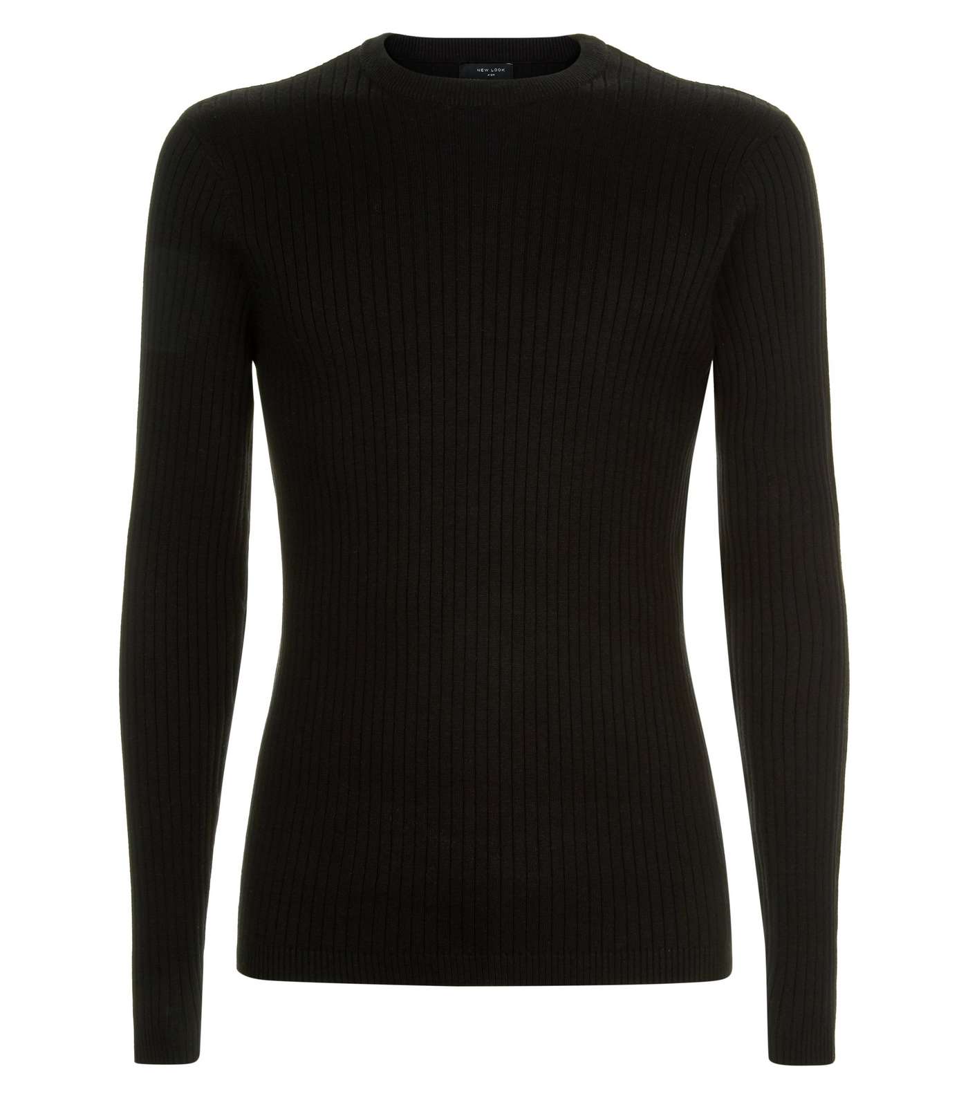 Black Ribbed Muscle Fit Jumper Image 4