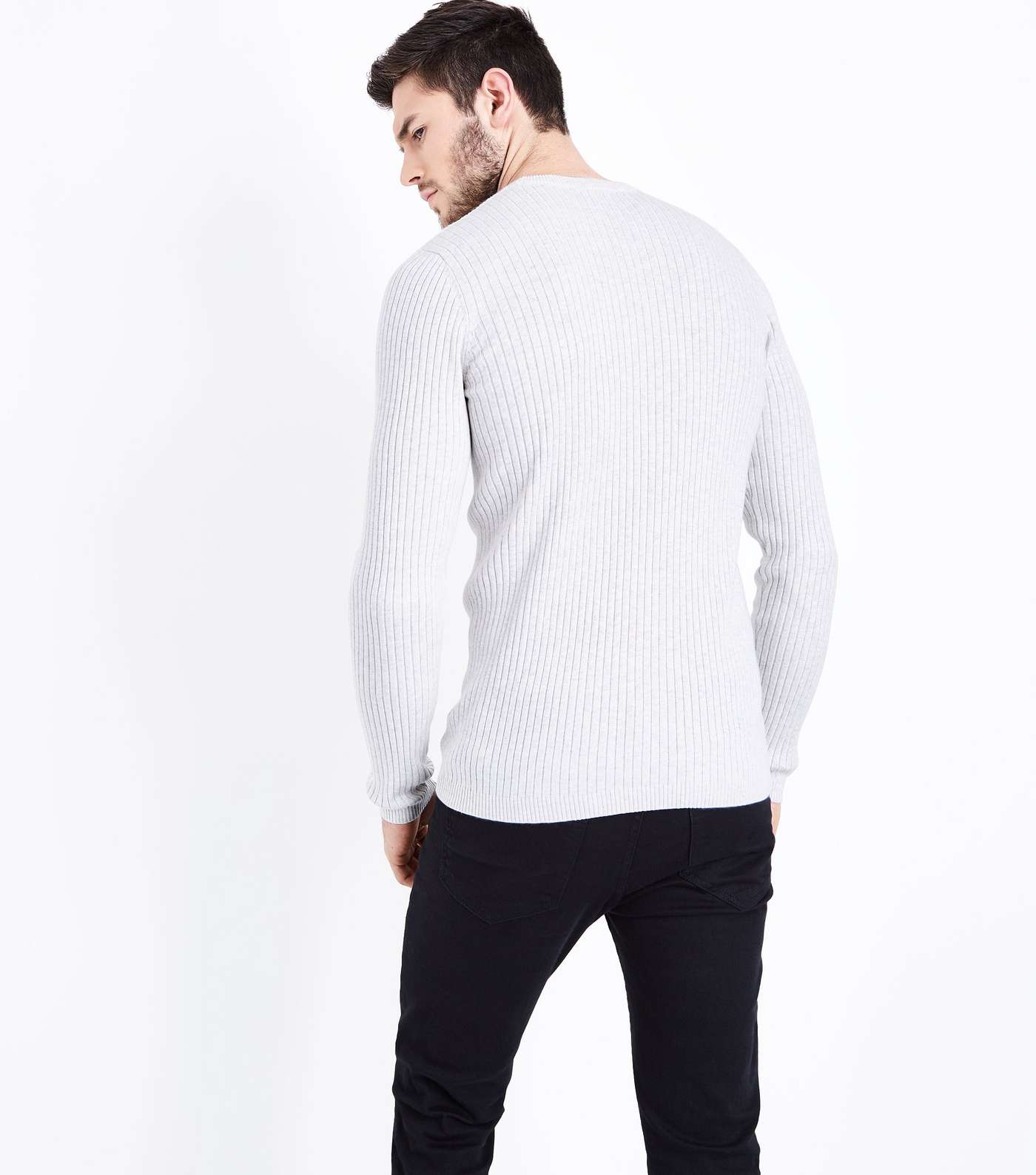 White Ribbed Muscle Fit Jumper Image 3
