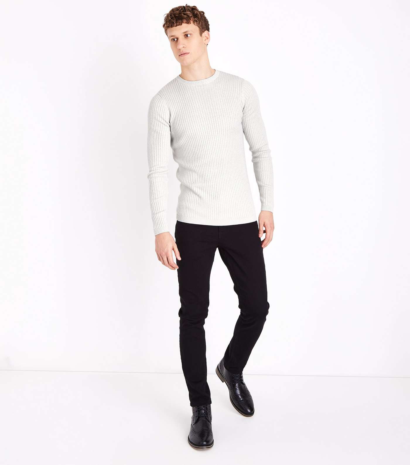 Cream Ribbed Muscle Fit Jumper Image 2