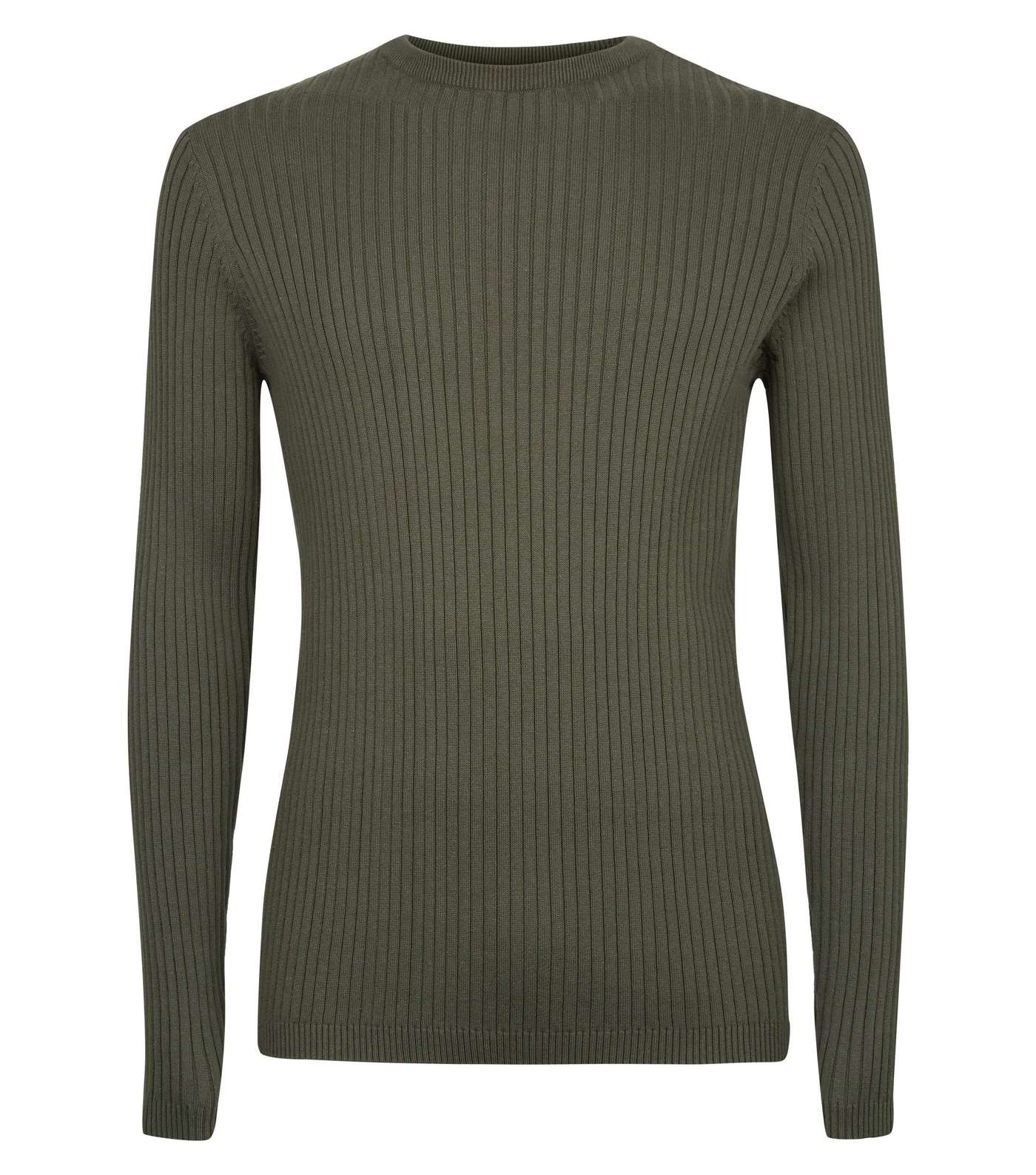 Khaki Ribbed Muscle Fit Jumper Image 4