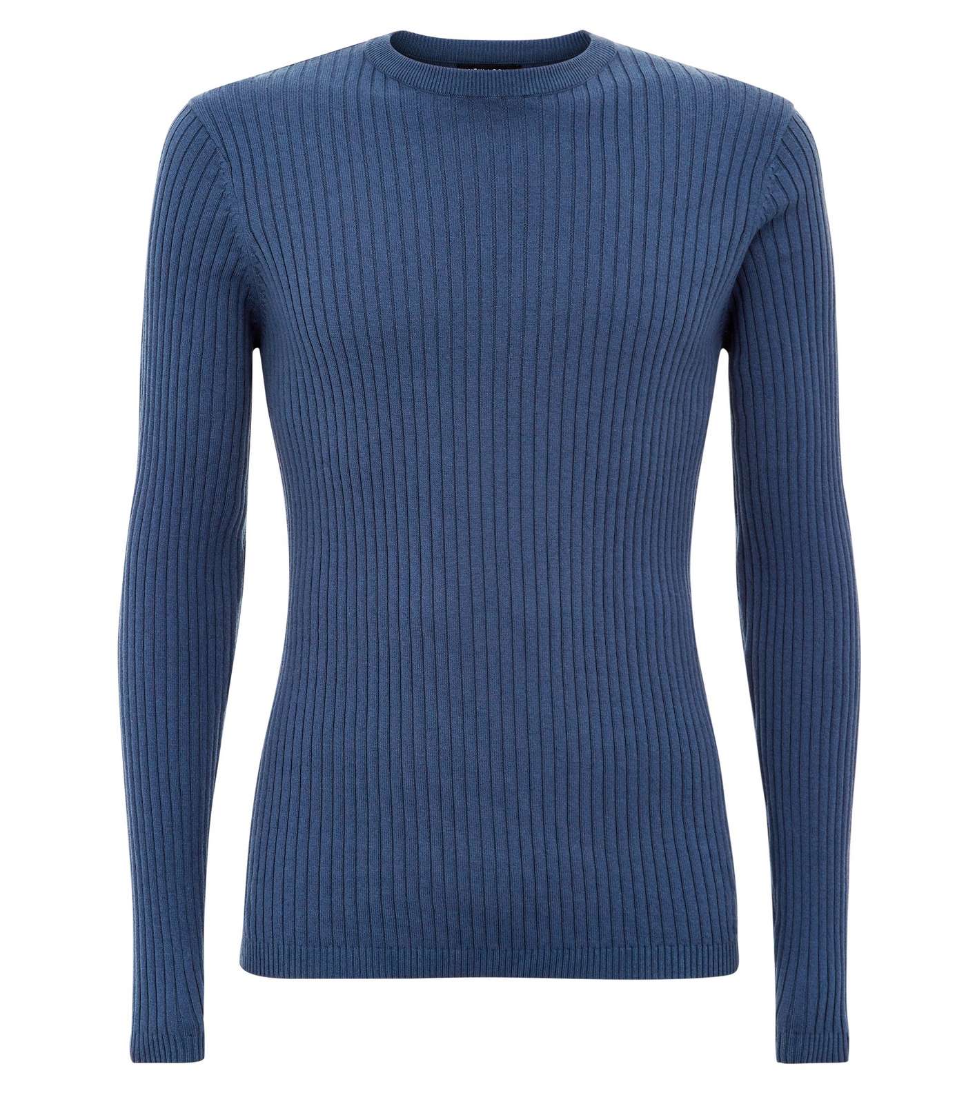 Blue Ribbed Muscle Fit Jumper Image 4