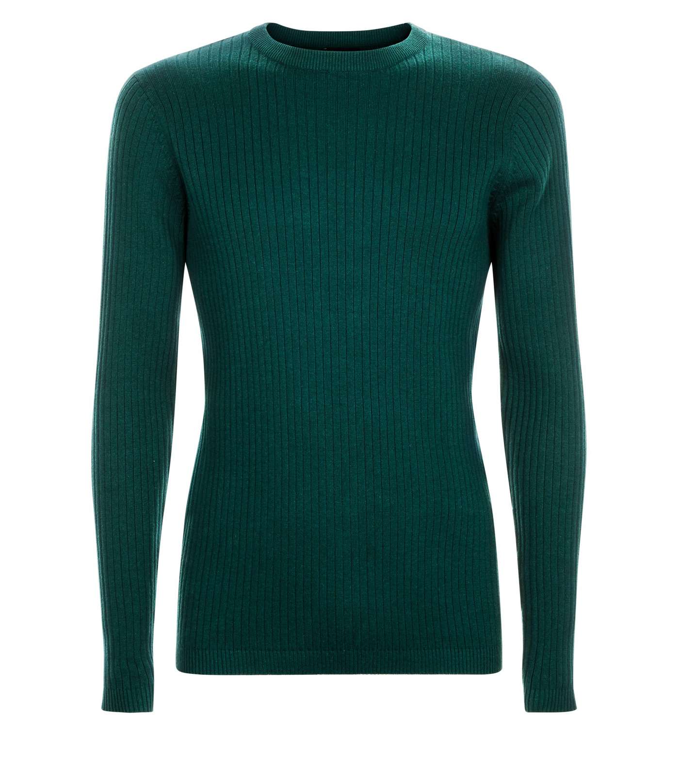 Teal Ribbed Muscle Fit Jumper Image 4