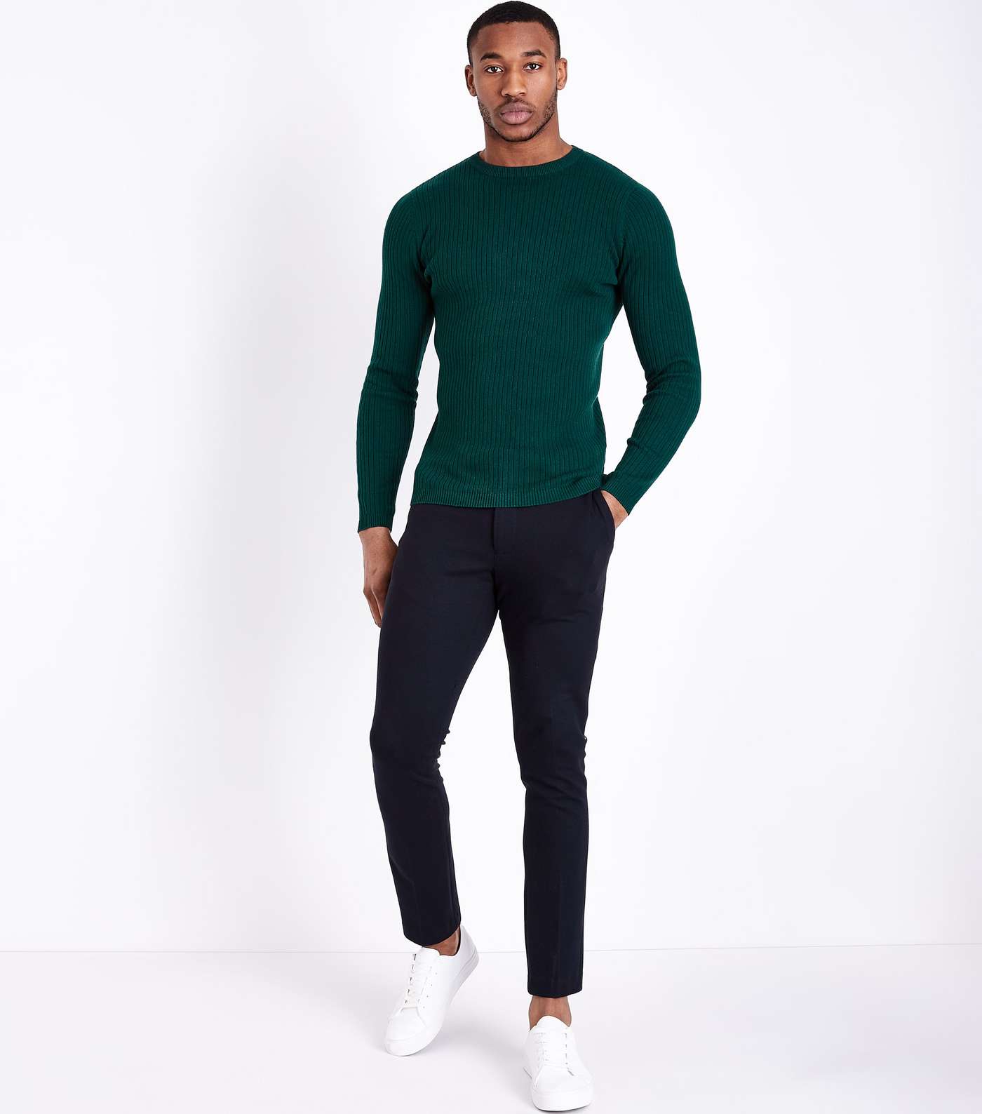 Teal Ribbed Muscle Fit Jumper Image 2