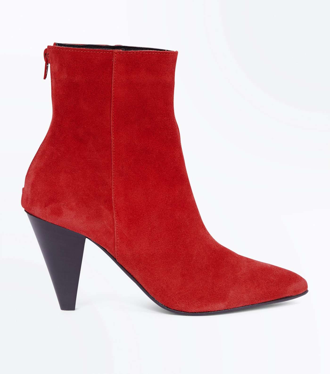 Red Leather Cone Heel Pointed Boots