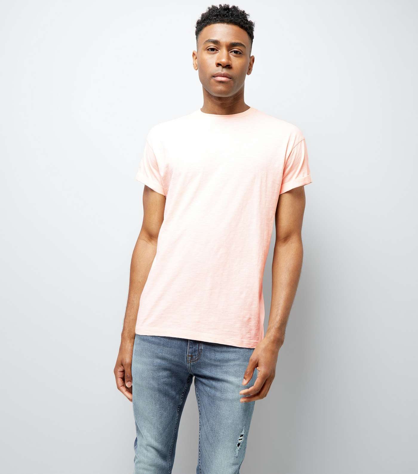 Pink Cotton Rolled Sleeve T-Shirt