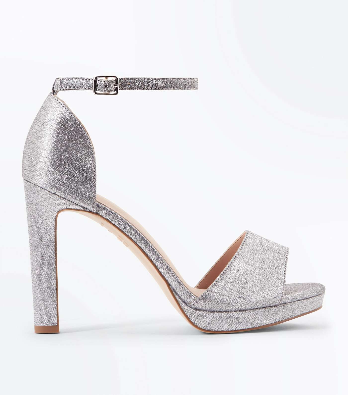 Silver Glitter Comfort Platform Block Heel Sandals