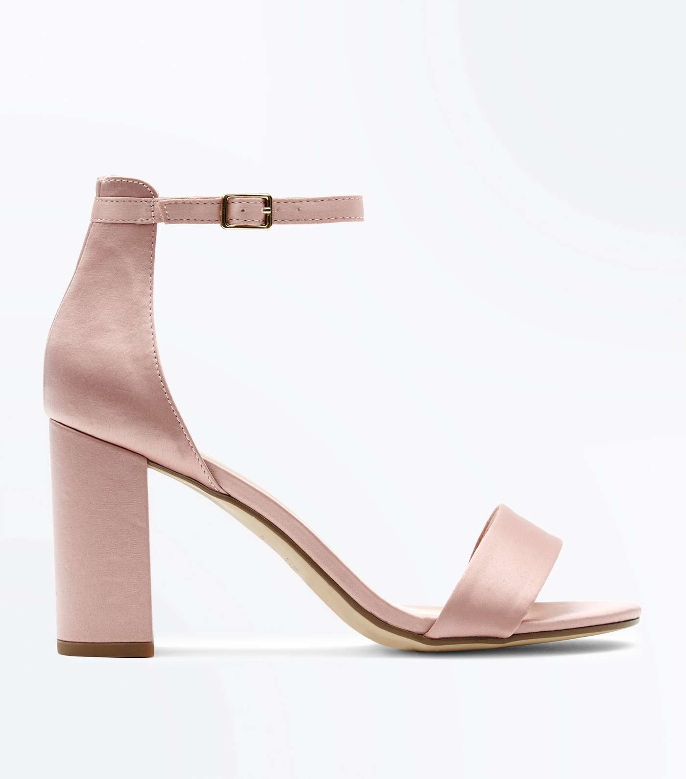 Wide Fit Nude Satin Ankle Strap Block Heels