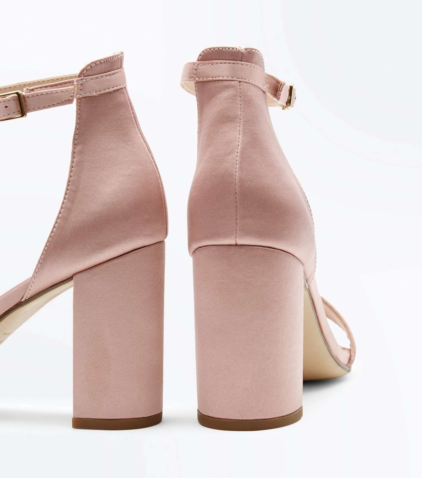 Wide Fit Nude Satin Ankle Strap Block Heels Image 5