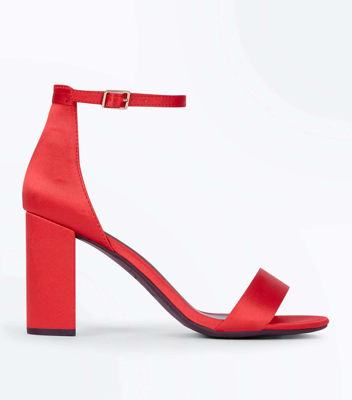 Wide Fit Red Satin Ankle Strap Block Heels
