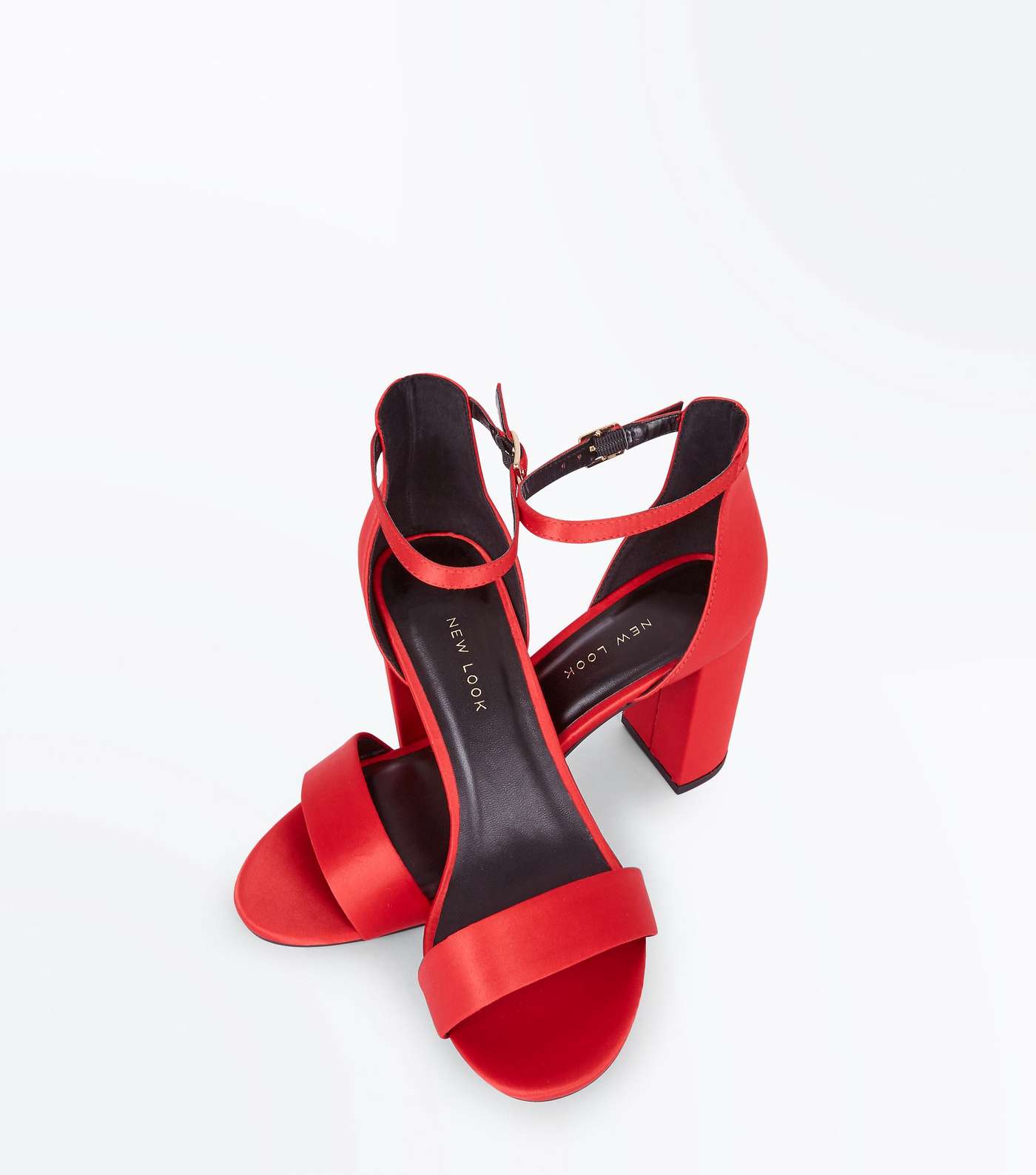 Wide Fit Red Satin Ankle Strap Block Heels Image 3