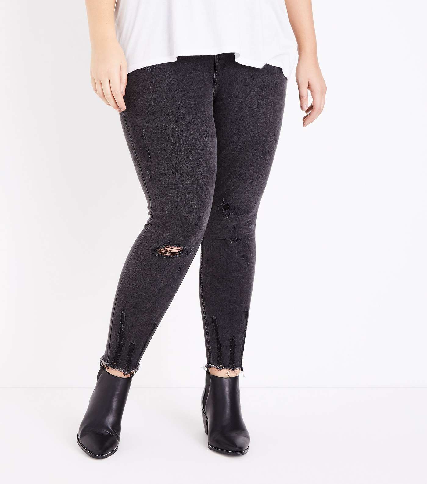 Curves Black Washed High Waist Button Front Skinny Jeans Image 2