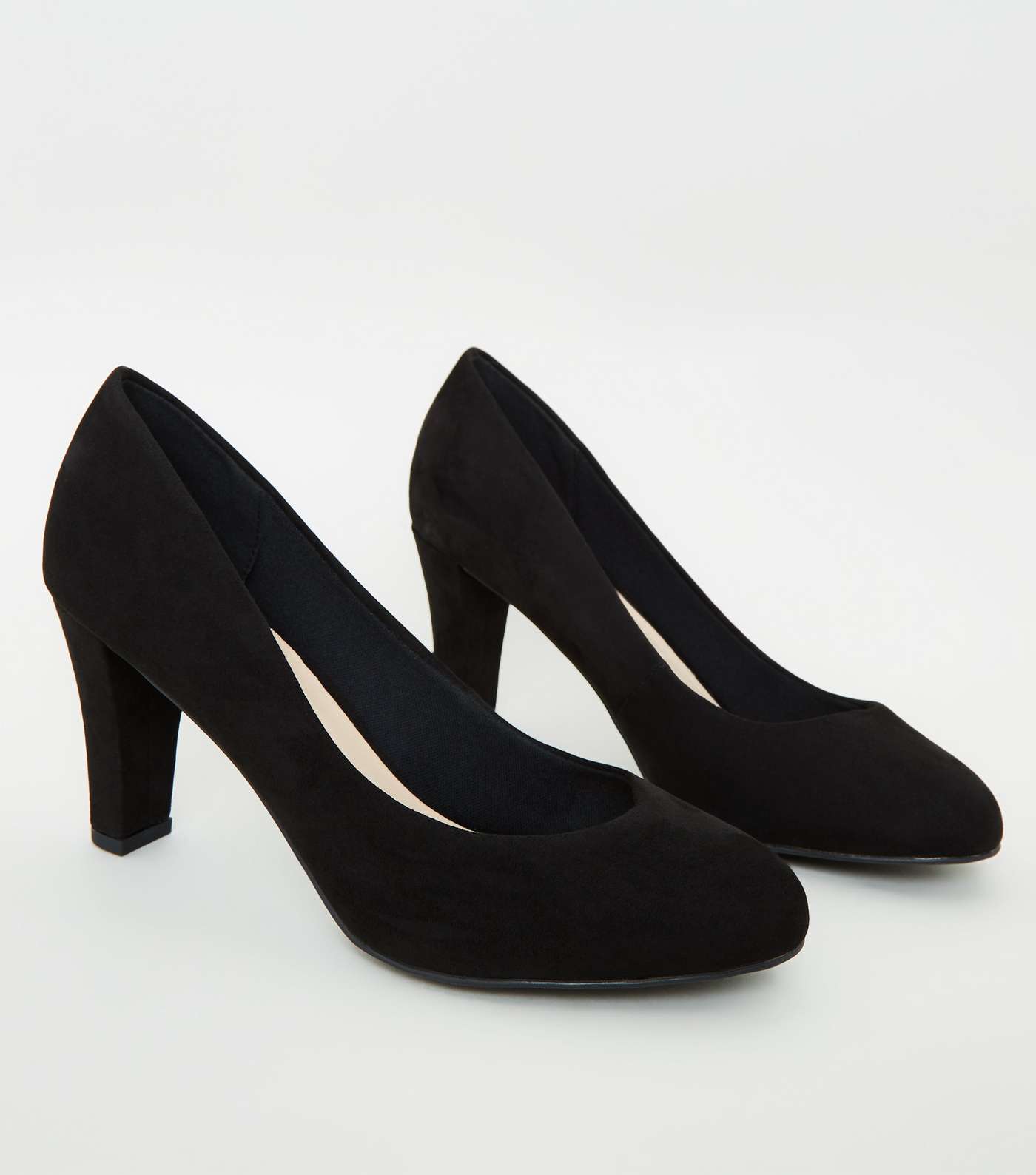 Black Comfort Flex Suedette Block Heel Court Shoes Image 3