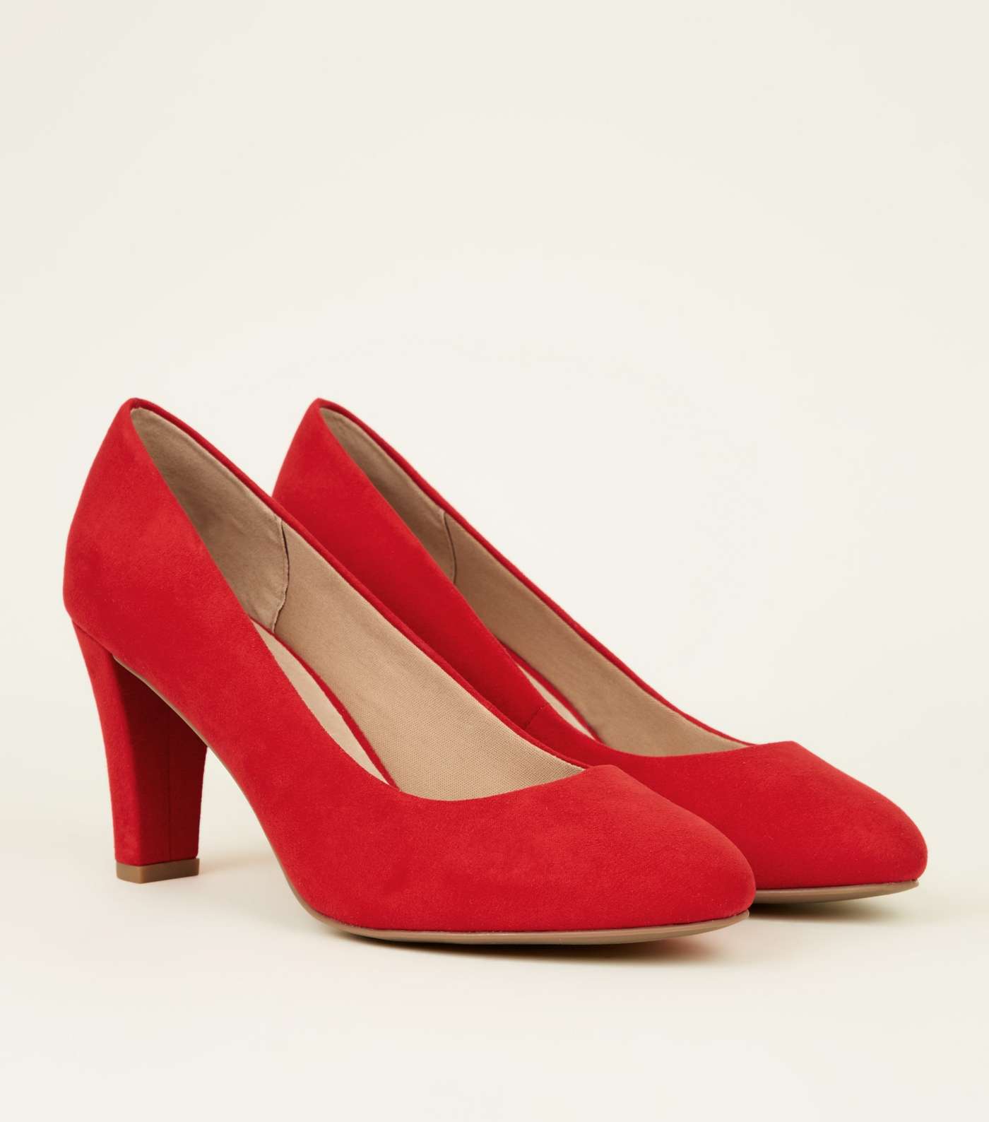 Red Comfort Flex Suedette Block Heel Court Shoes Image 4