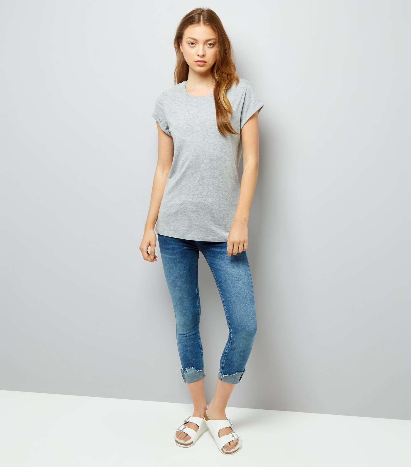 Grey Roll Sleeve T-Shirt Image 2