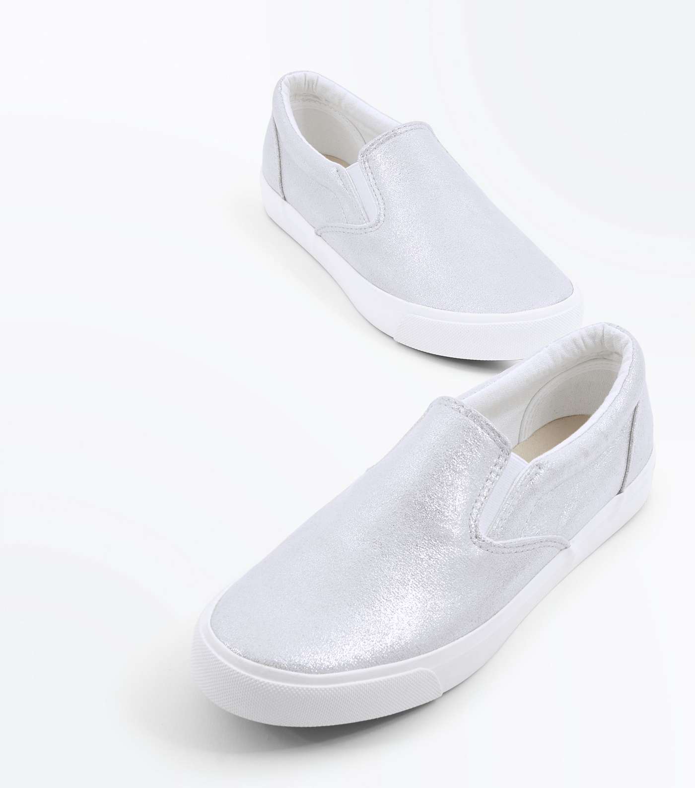 Silver Shimmer Slip On Trainers Image 3