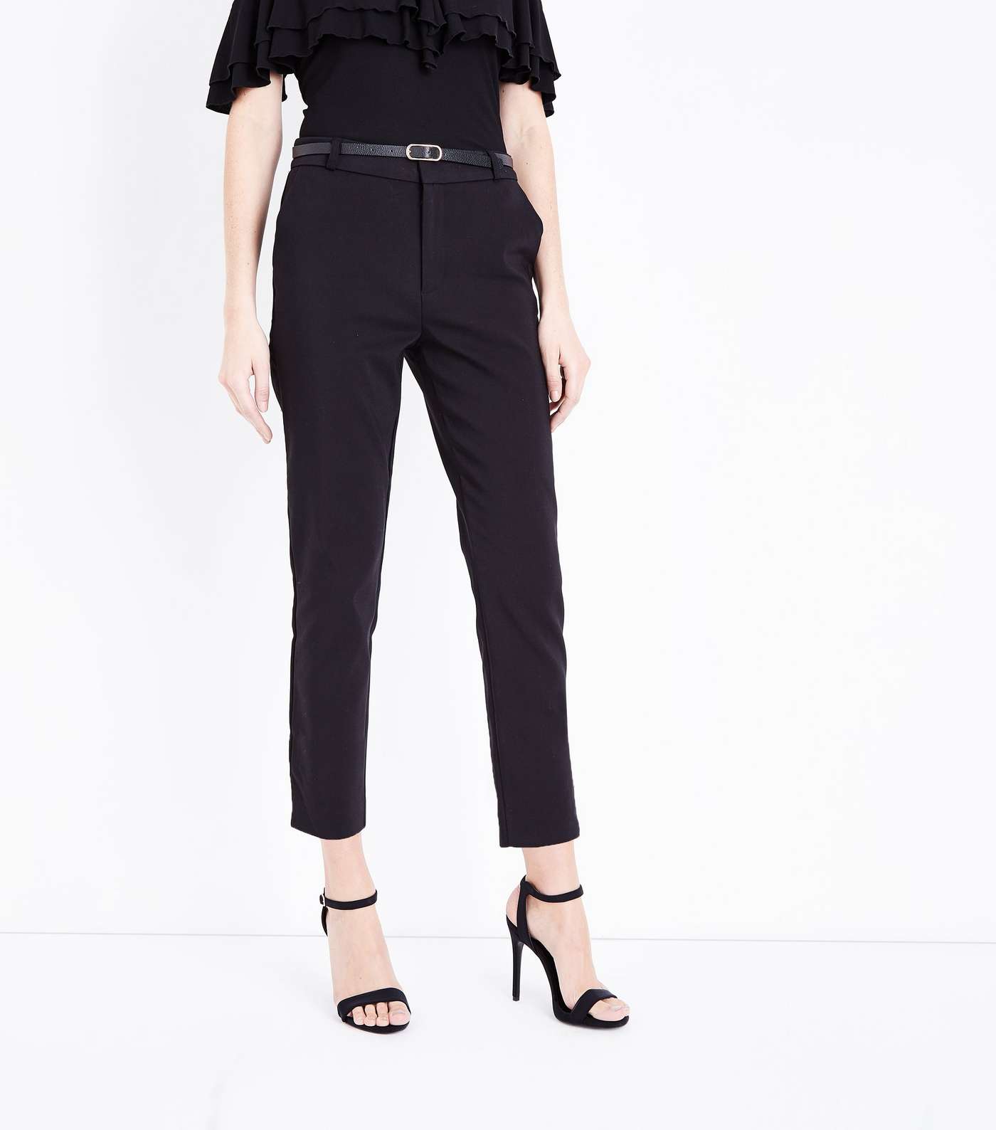 Black Premium Belted Cropped Trousers Image 2