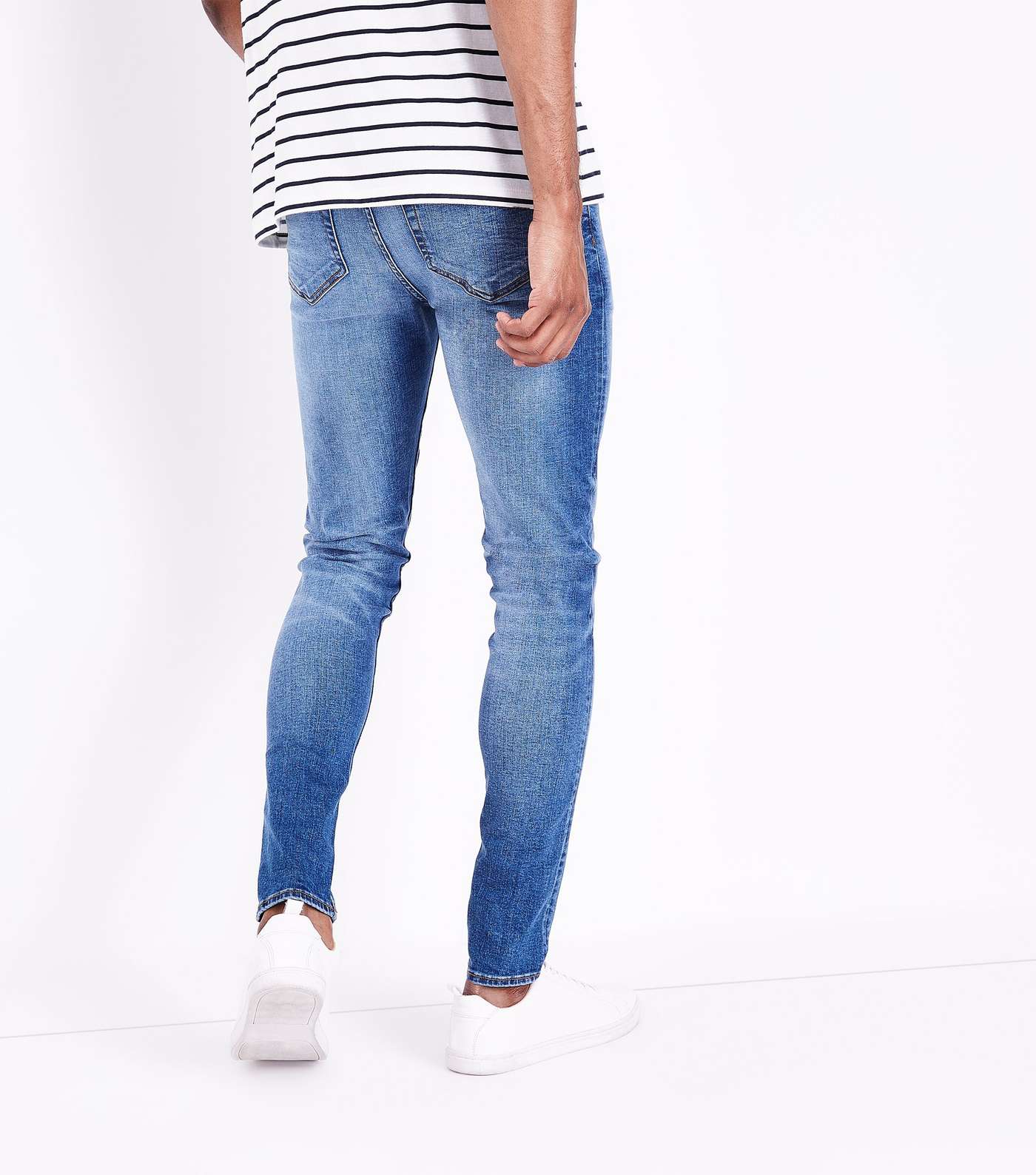 Blue Distressed Skinny Stretch Jeans Image 3
