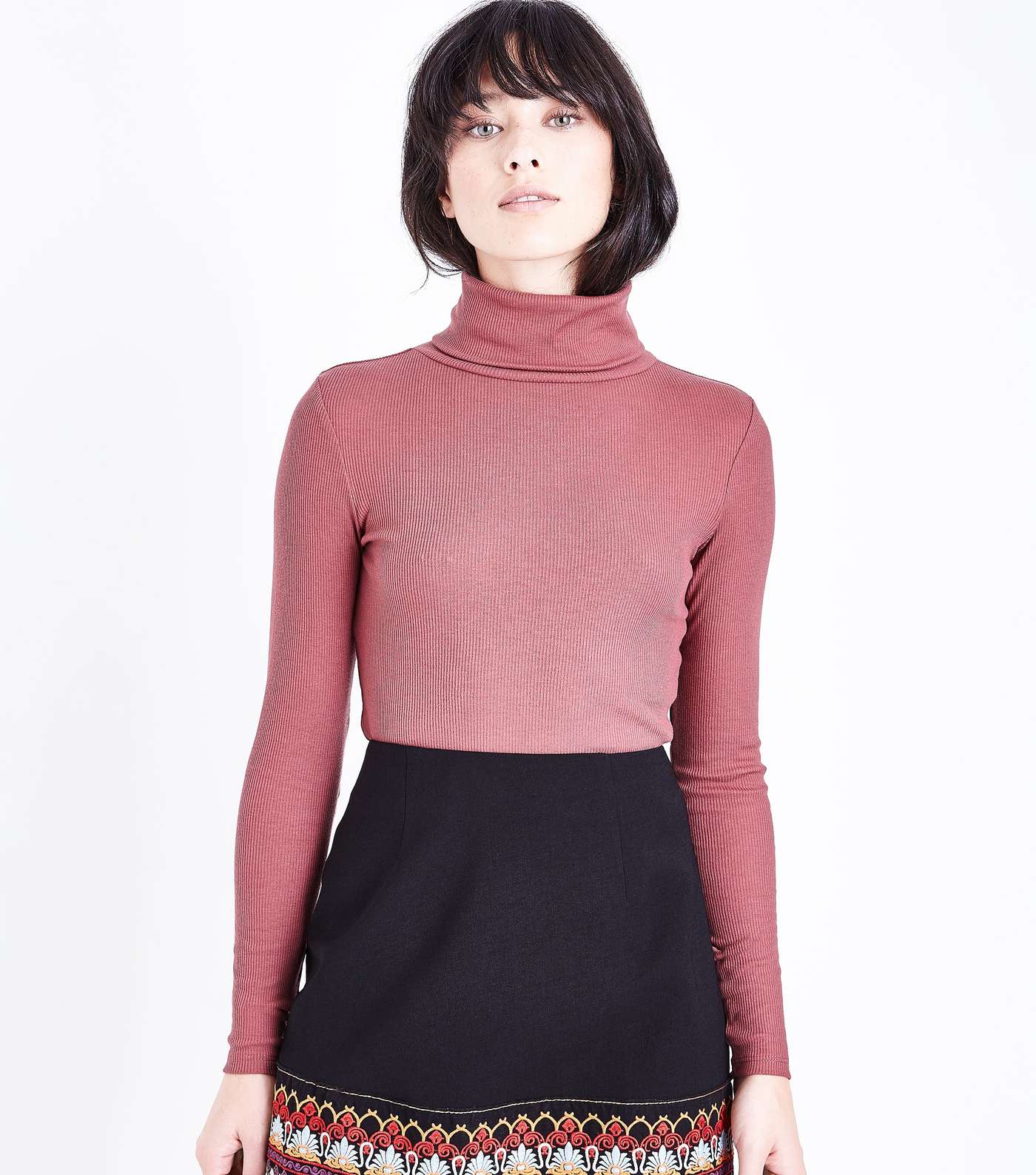 Rust Ribbed Funnel Neck Top