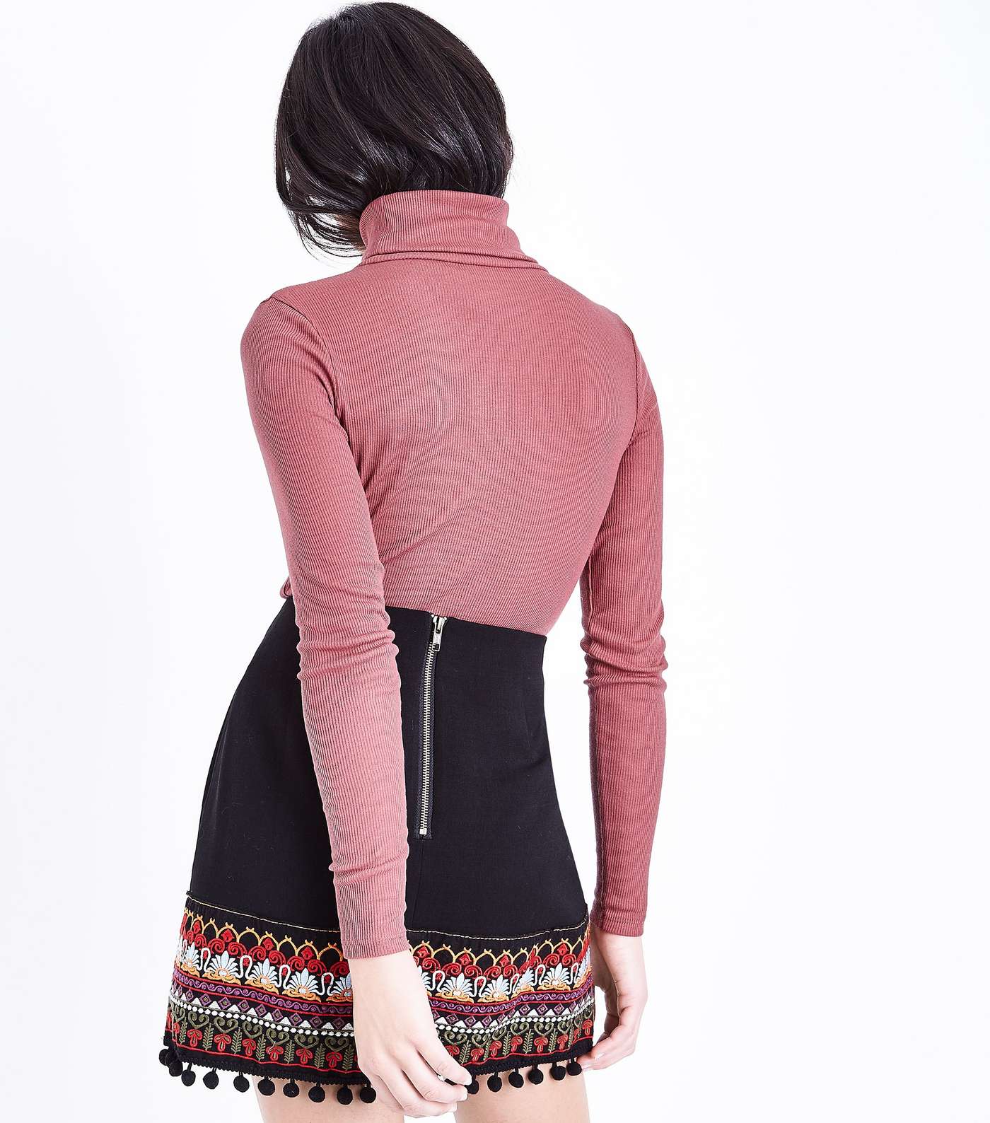 Rust Ribbed Funnel Neck Top Image 3